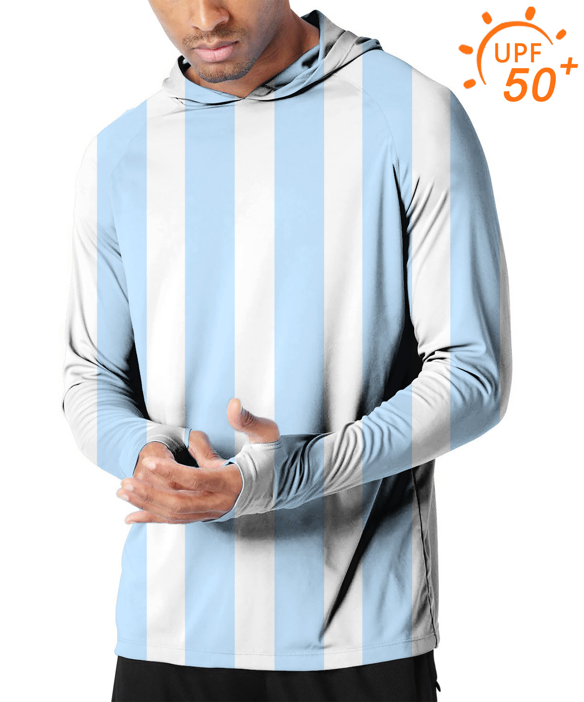 Men's Outdoor Blue and white vertical stripes Golf Sun Protection Loose Fit hoodies