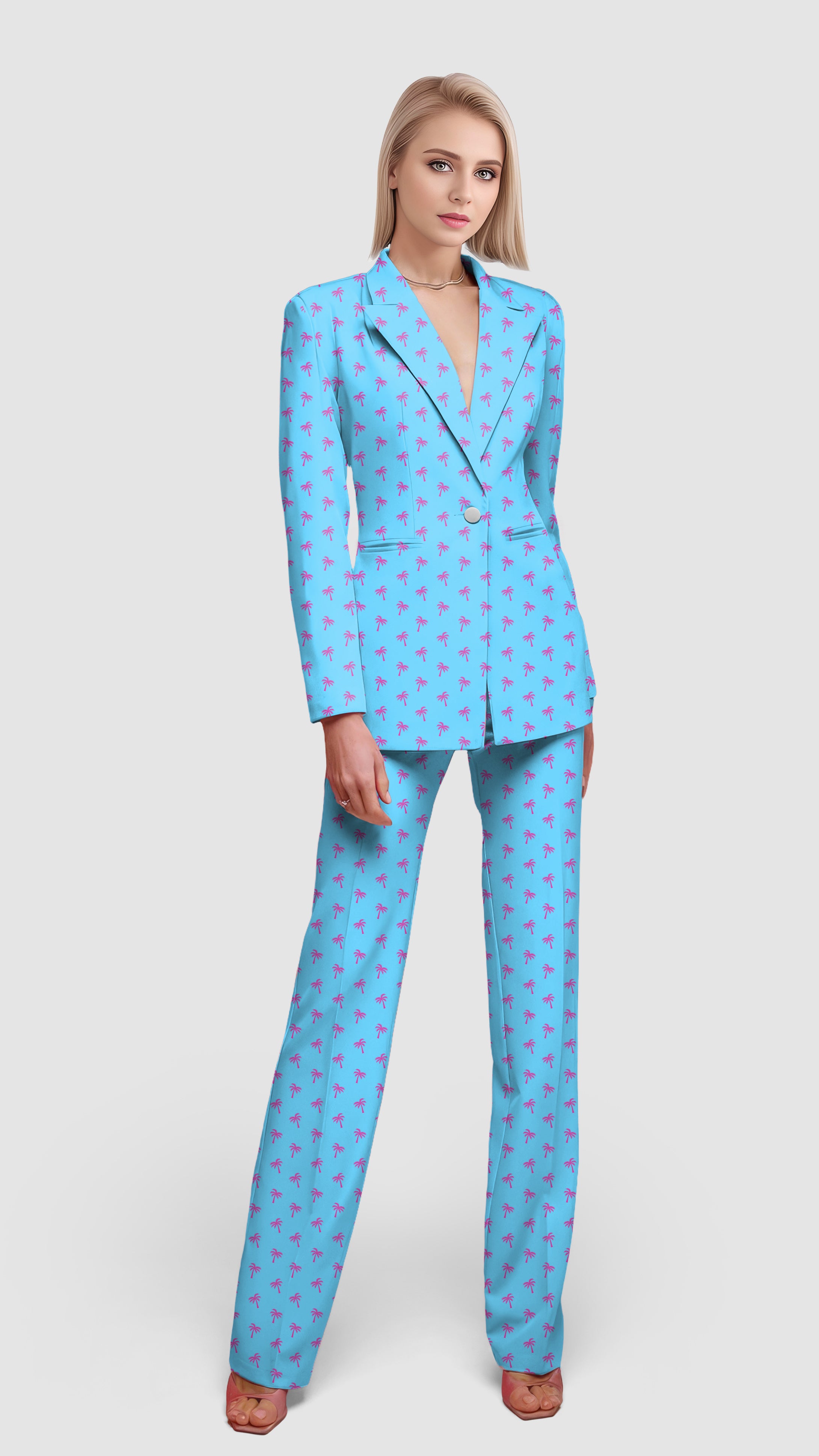 Pink Palm Trees-Women's Blazer Casual Work Office Blazer Suit set