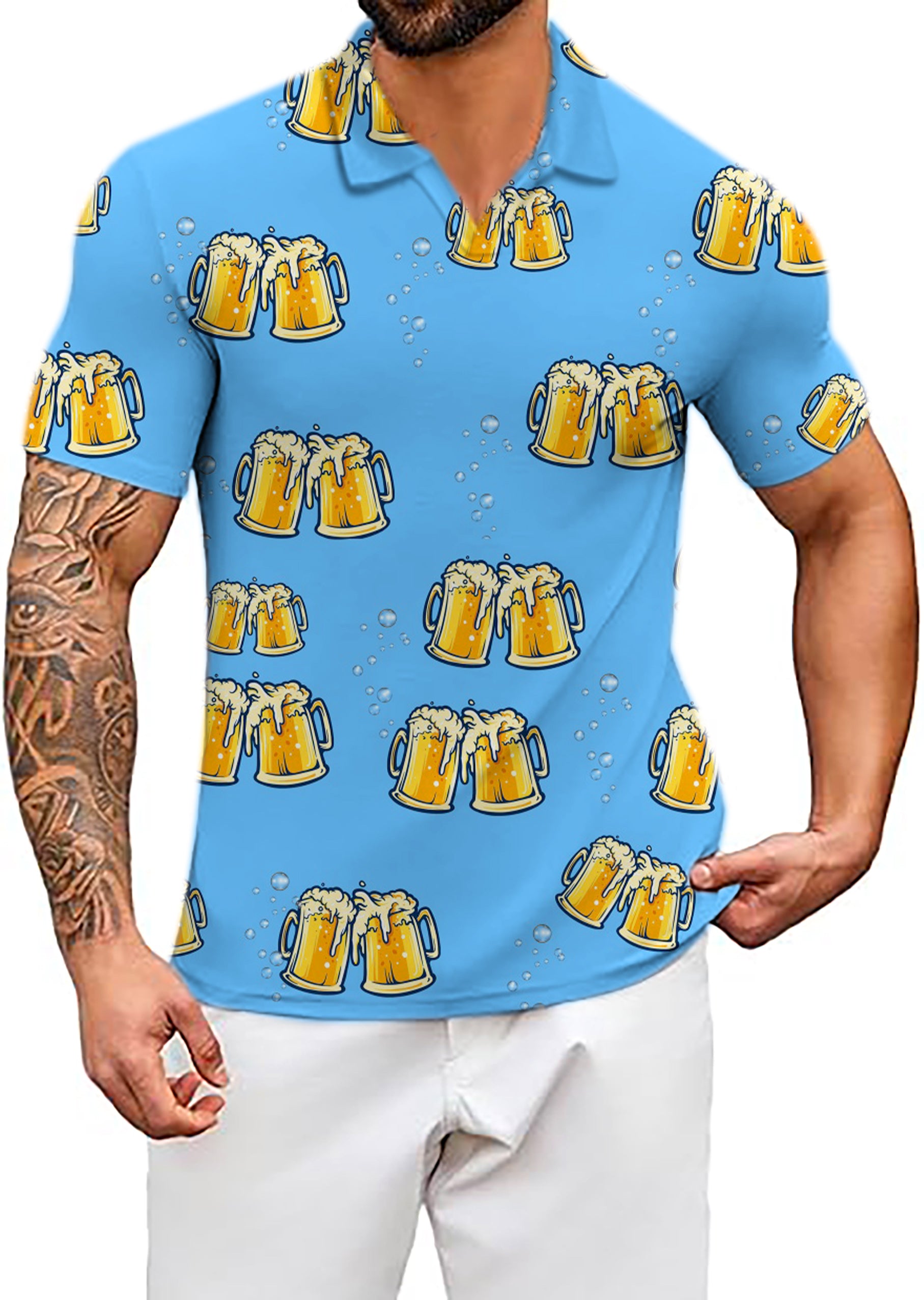 Men's Cheers Beer V Neck Golf Polo Shirts