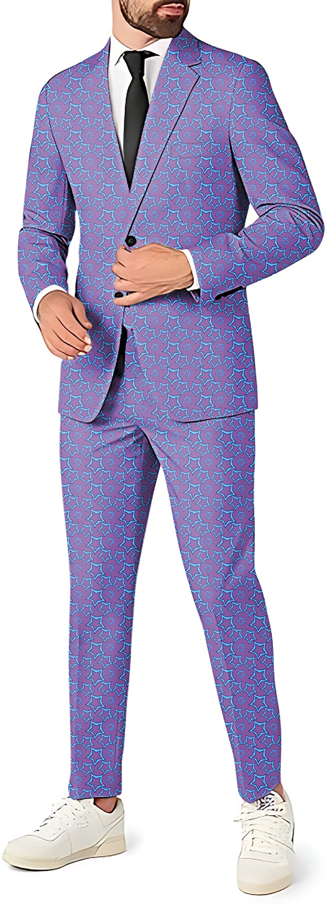 Blue Star Limited Edition men's party suit set with blazer, pants, and vest in blue star pattern