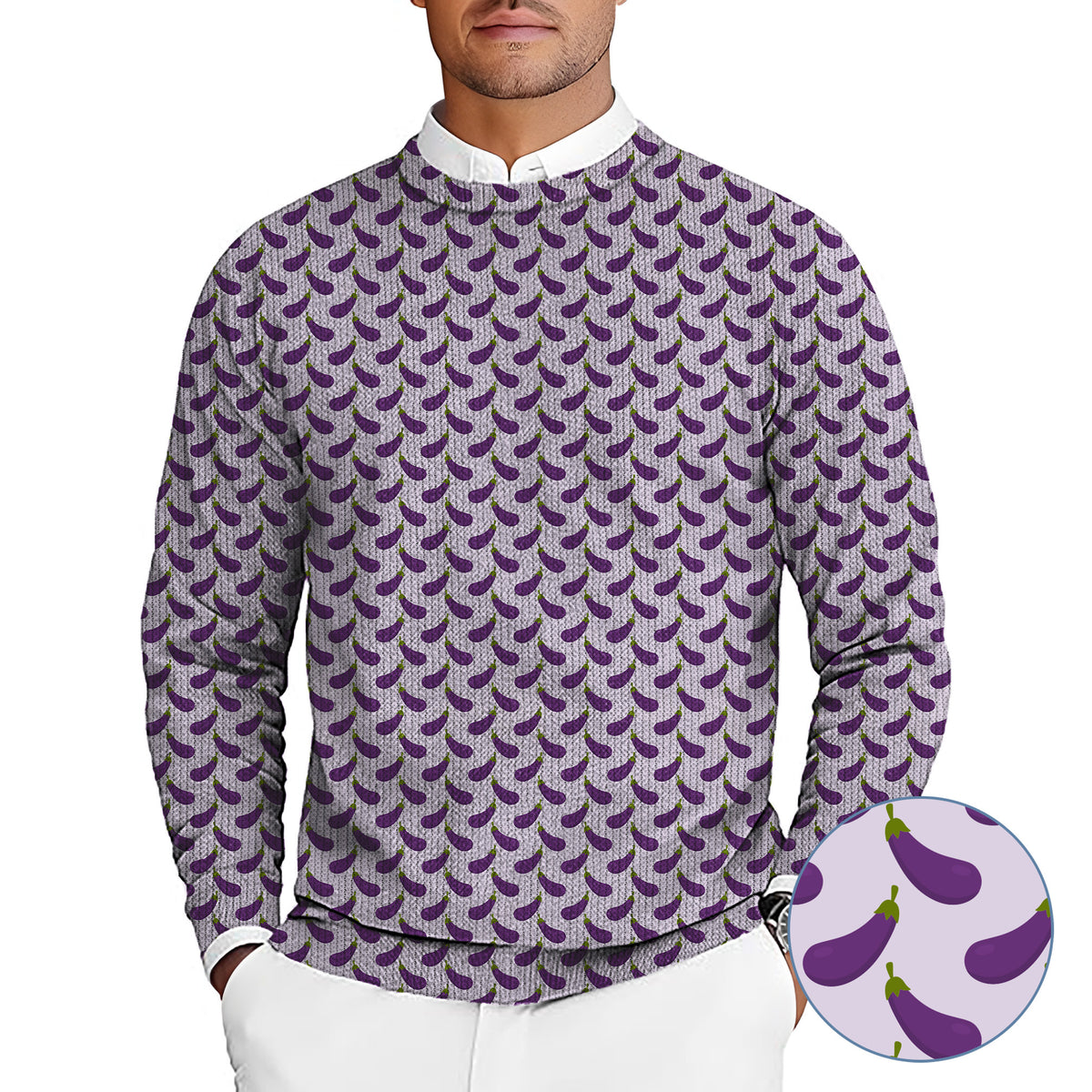 Purple eggplant Men's Golf Crewneck Pullover Sweaters Ugly Sweater