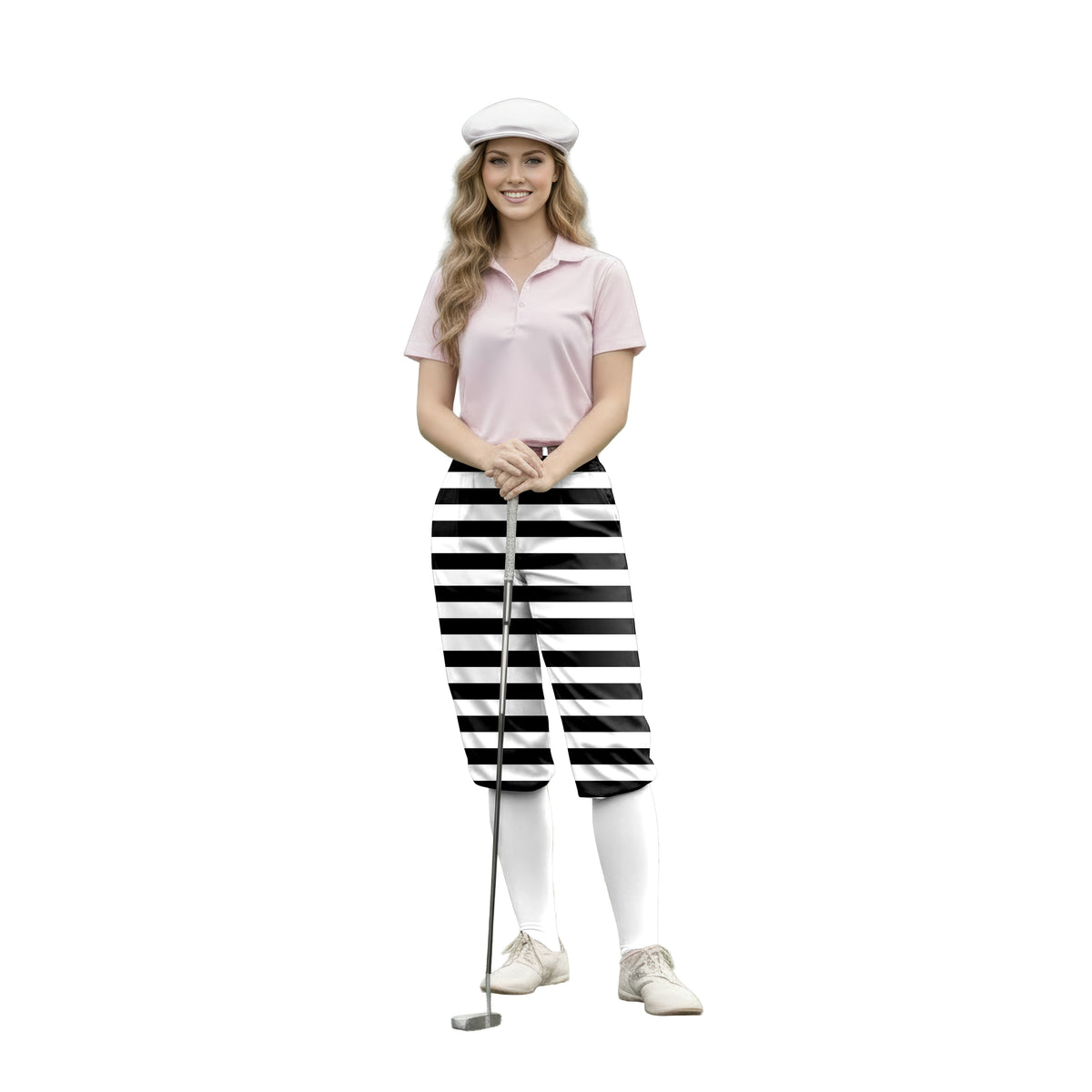 Personalize And Add To Cart Men's Black and white horizontal stripes Polo Womens Golf Knickers Pants
