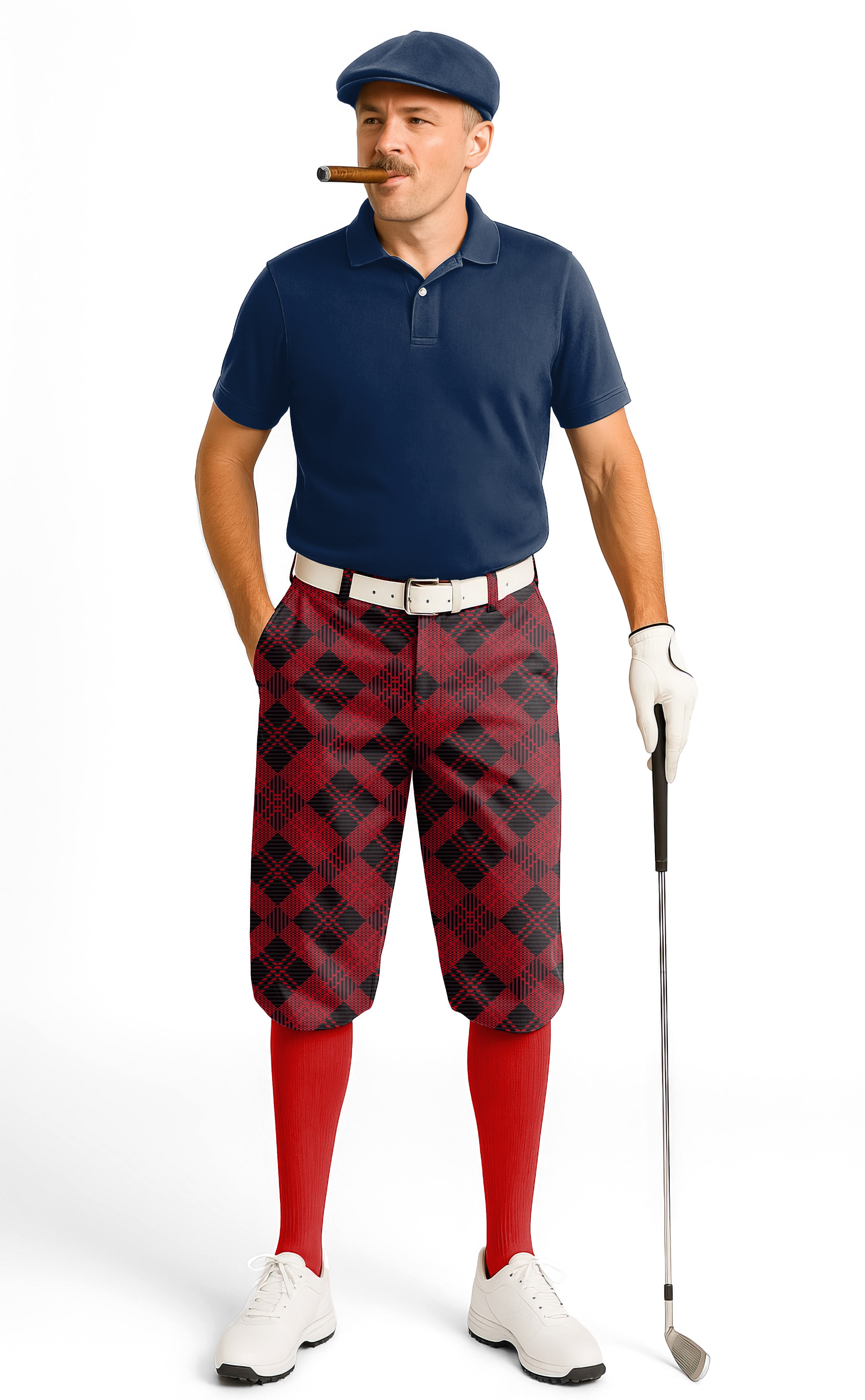 Red diagonal grid-Men's Golf Knickers Pants