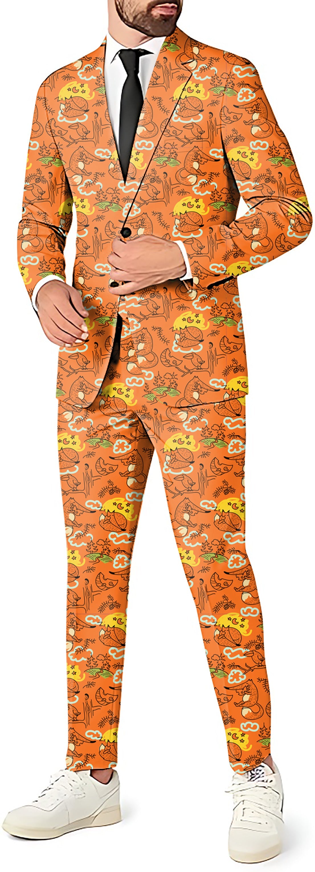 Lazy fox men's orange Halloween party suit with blazer, pants, and vest