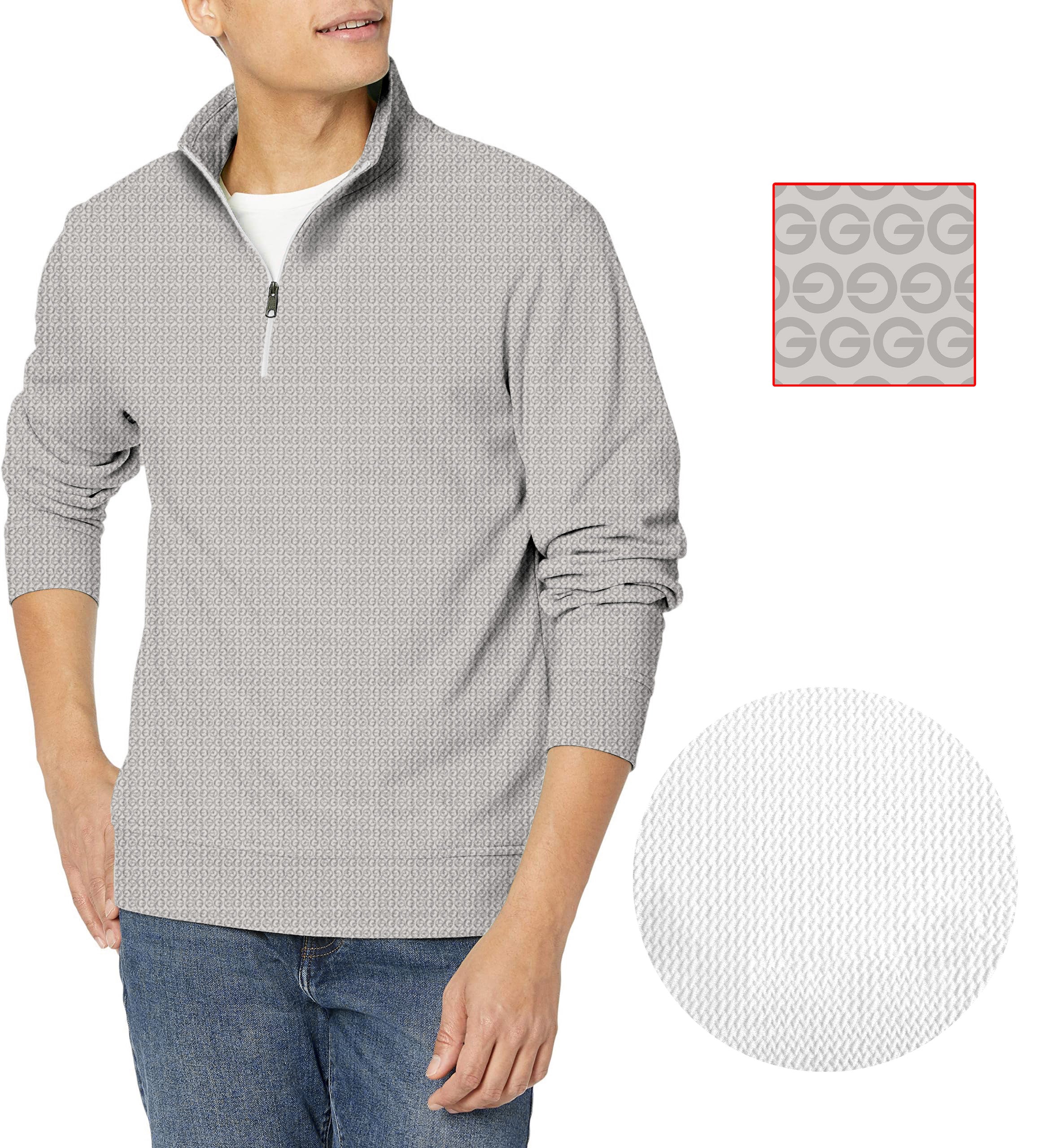 Beige G Men's Golf waffle-texture zipper pullover sweater with long sleeves and high collar