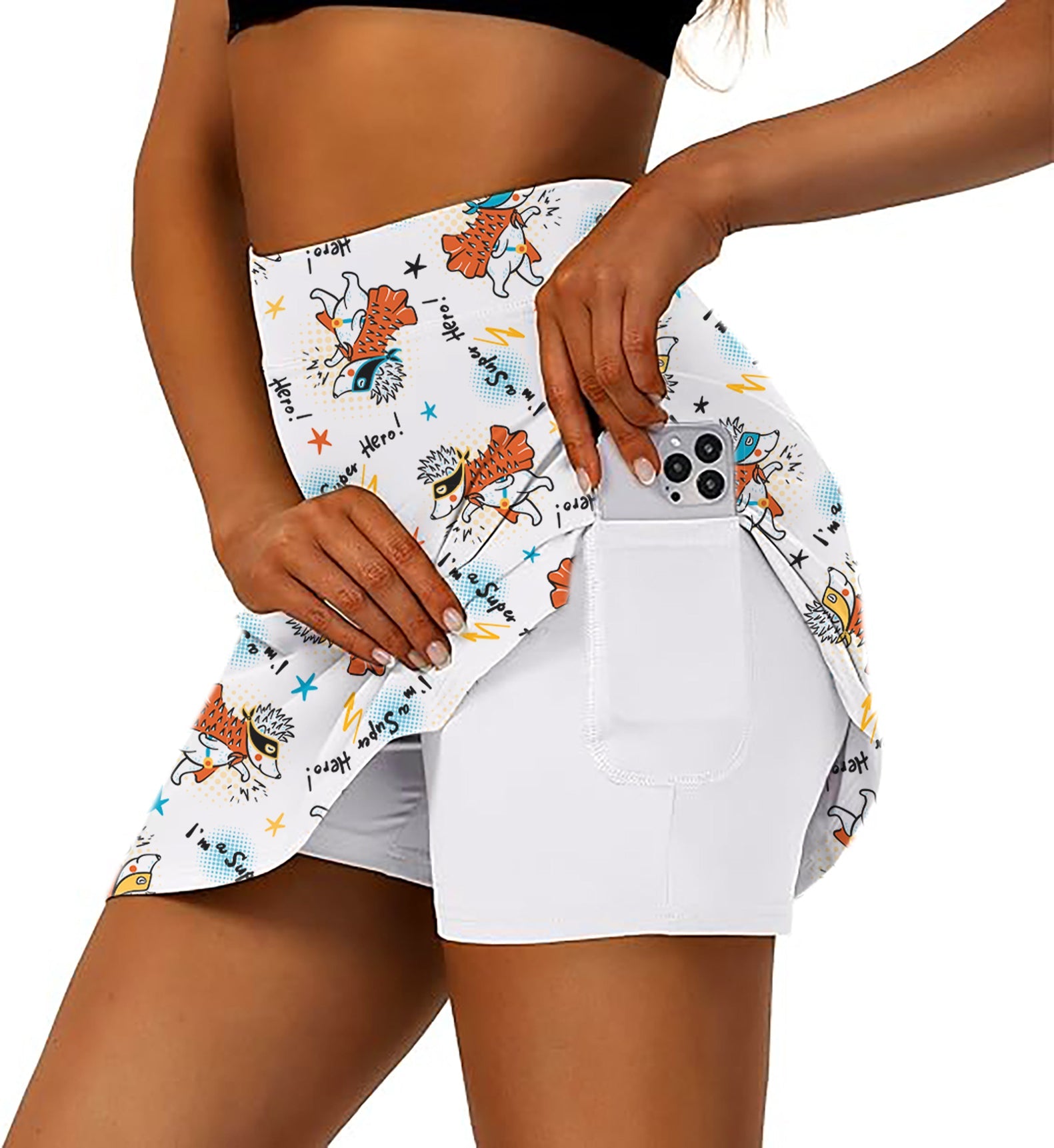 Handsome Hedgehog women's athletic golf skort with flared skirt and phone pocket