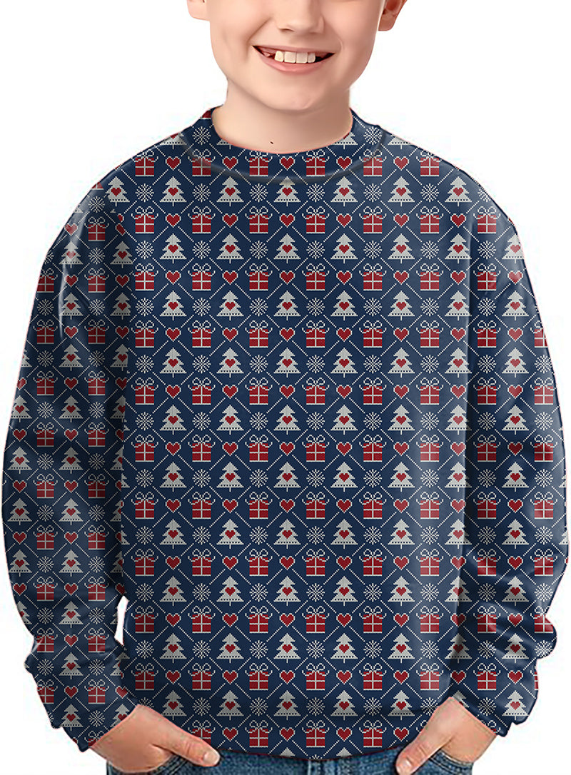 Kids christmas gift crewneck pullover ugly sweater with holiday pattern