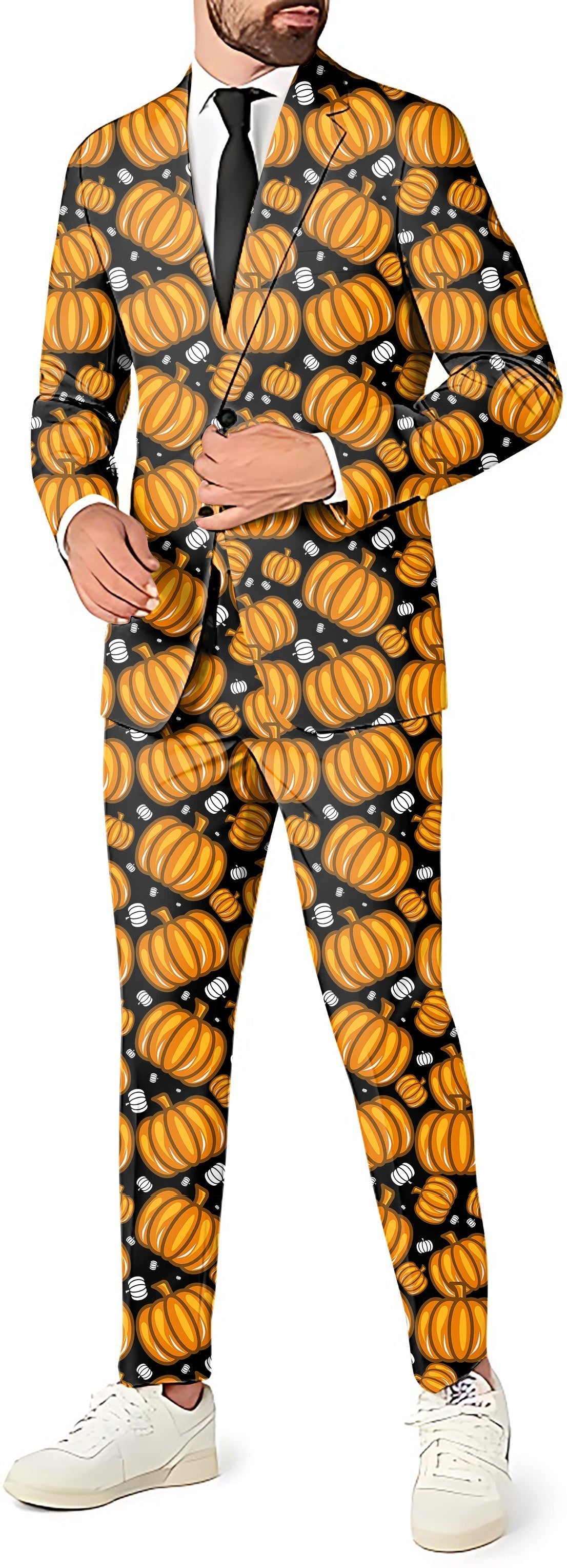 Halloween Pumpkin Family men's blazer and pants costume set with pumpkin pattern for theme parties