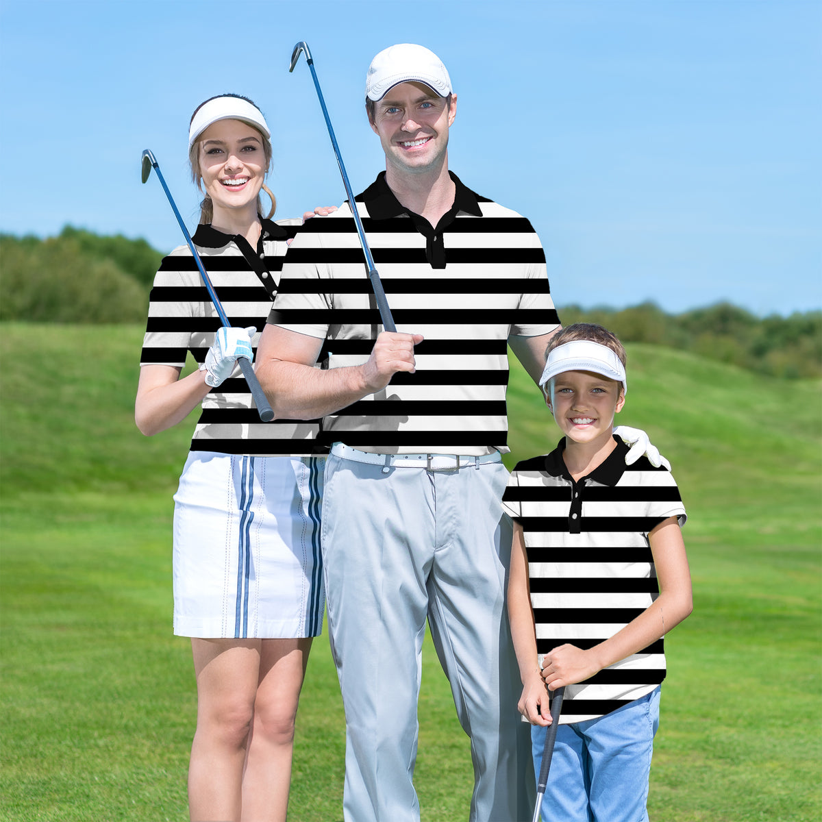 Family Black and white horizontal stripes set Golf Championship Trophy tournament