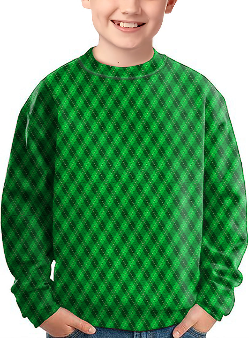 Green plaid St. Patrick's Day crewneck pullover kids ugly sweater