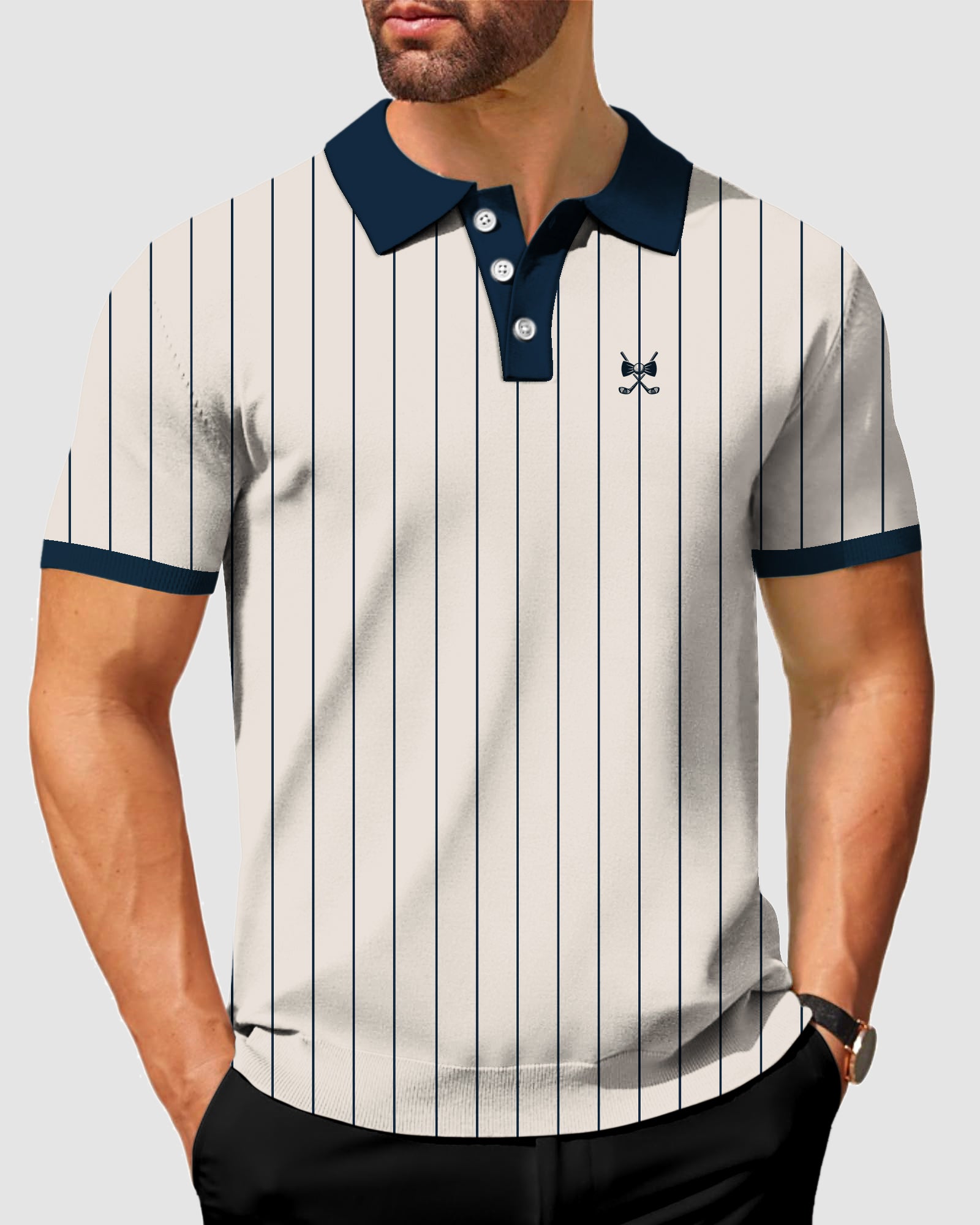 Men's Bullpen Navy Black Golf Polo