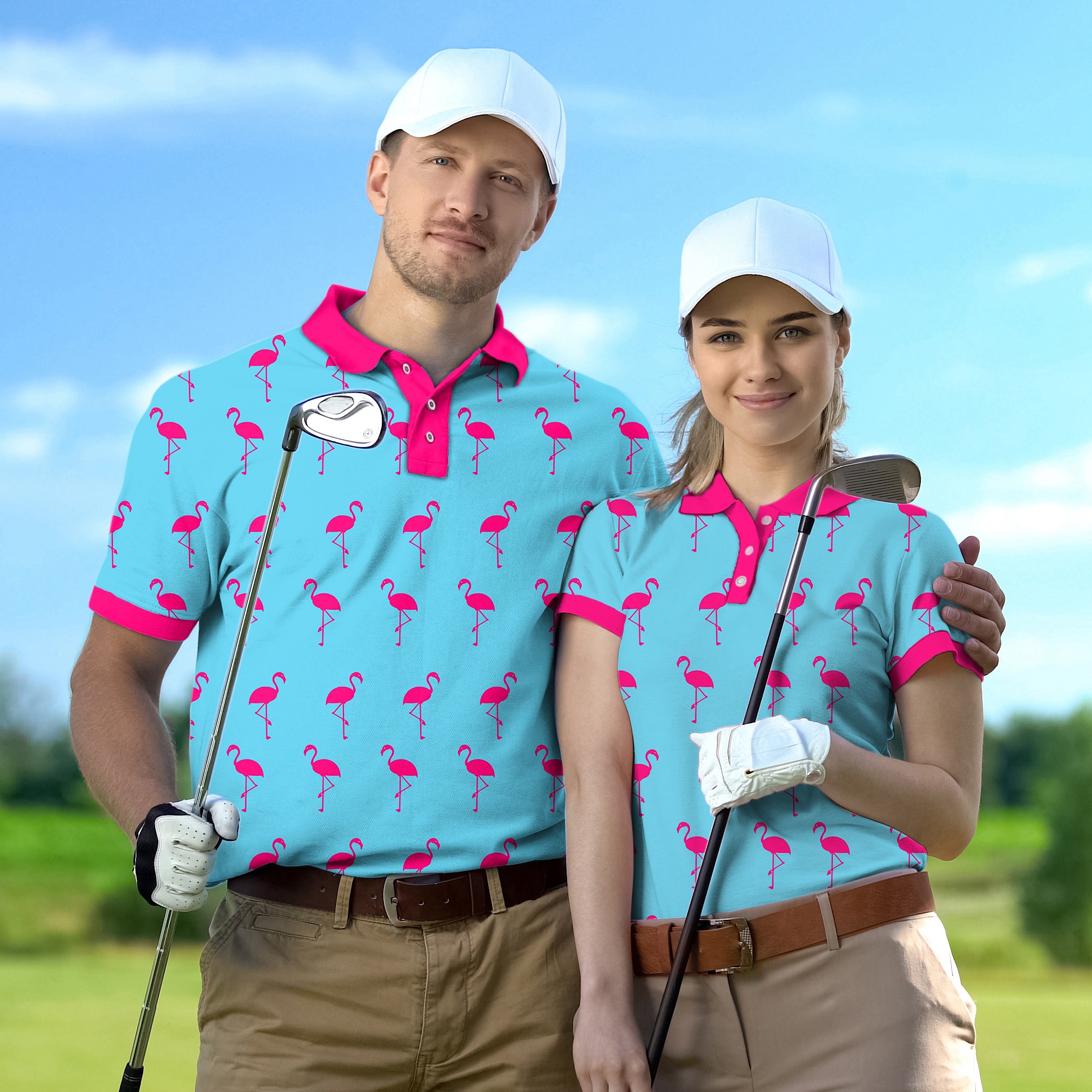 Golf Polo Couple Family set flamingo tournament