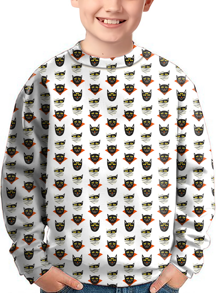 Halloween Mummy Cat Custom The Background Color Crewneck Pullover Kids Ugly Sweater