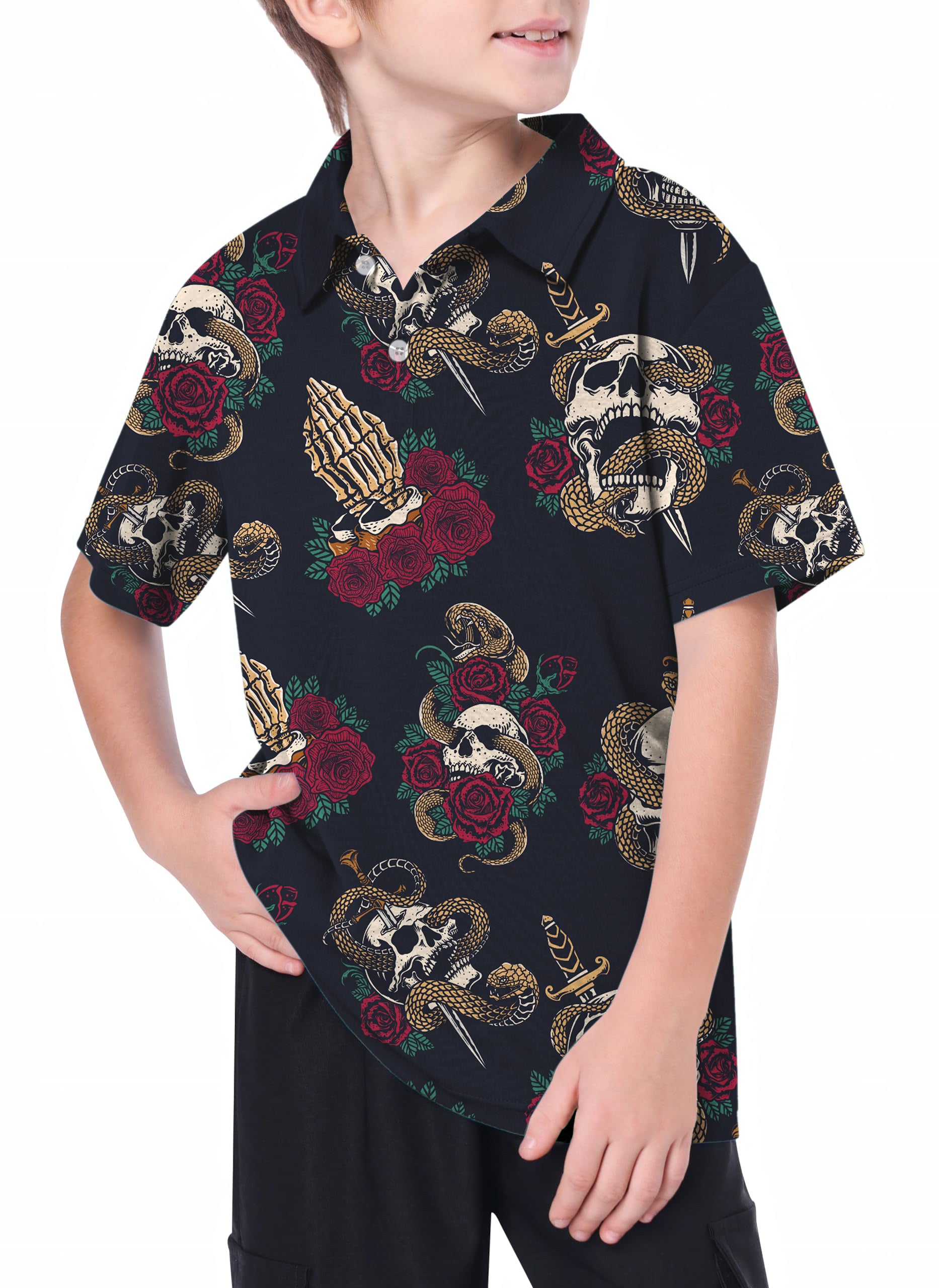 Youth Halloween Snake Skeleton Golf Polo