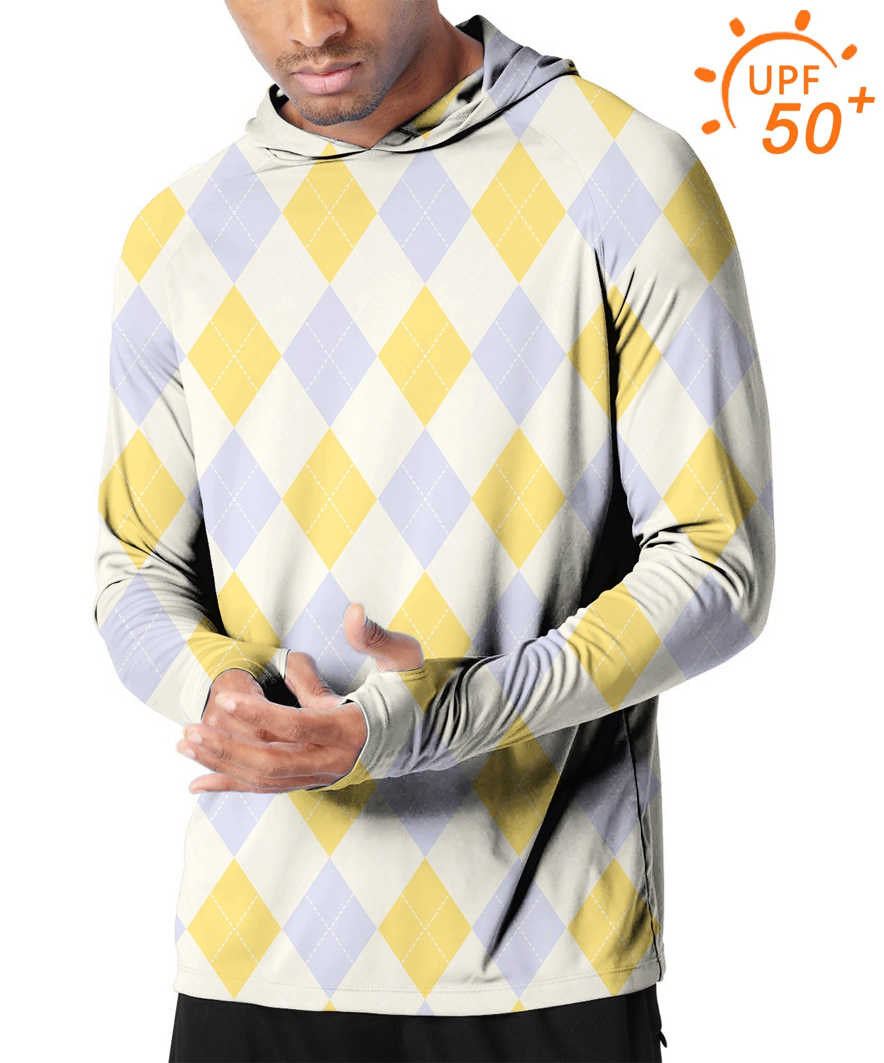 Men's outdoor slim fit argyle hoodie with UPF 50+ sun protection and breathable fabric