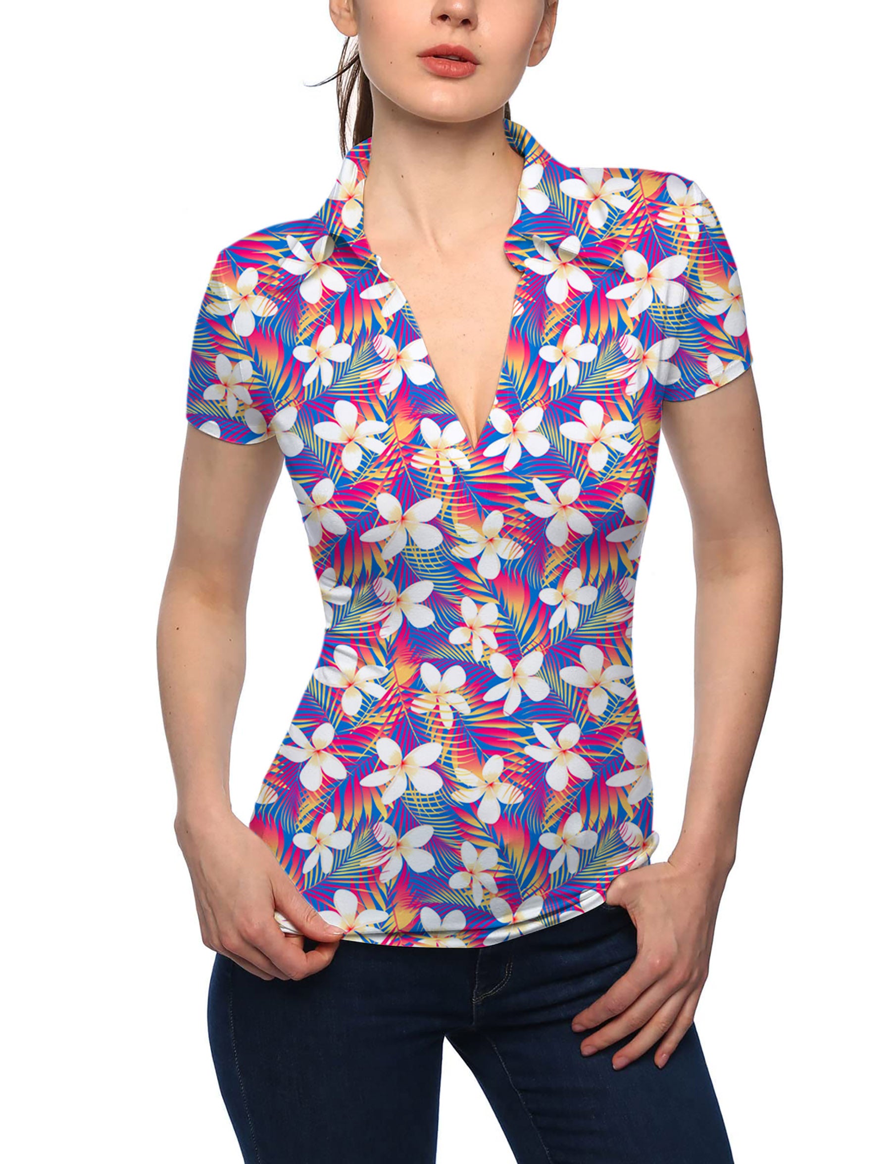 Women's Rainbow Tropics V Neck Golf Polo