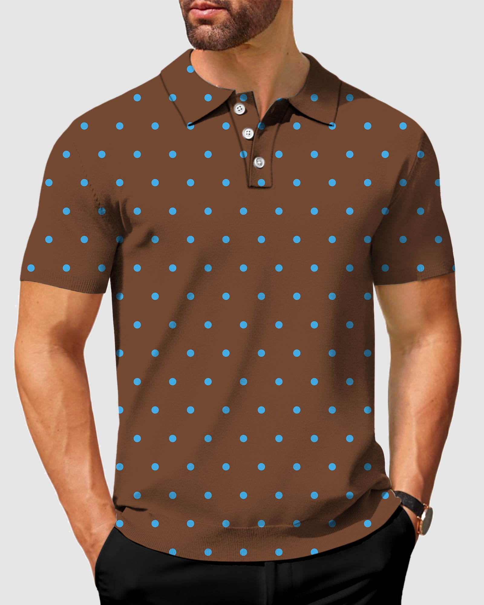Men's Brown Polka Dots Polo