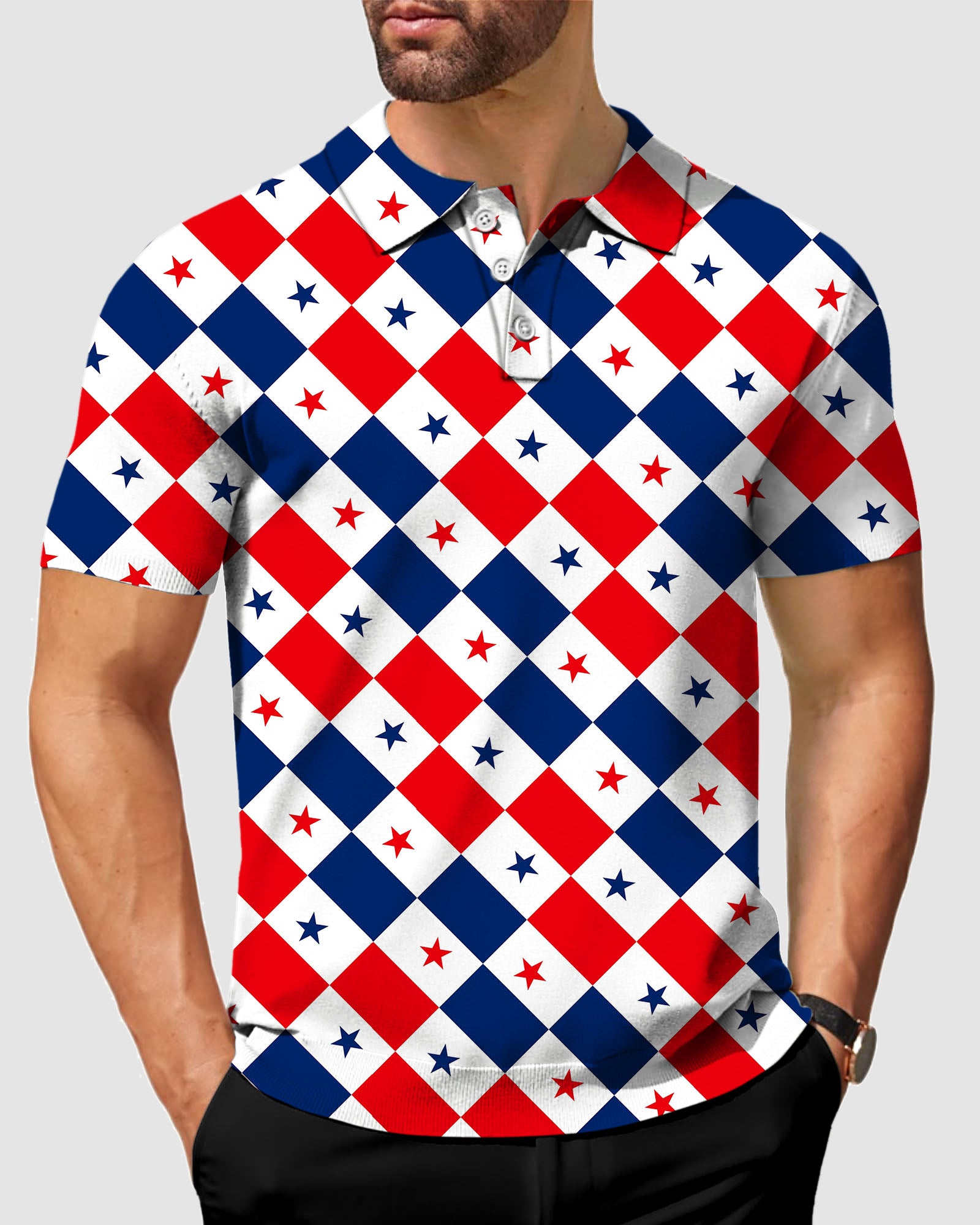 Men's Argyle US Star flag Polo