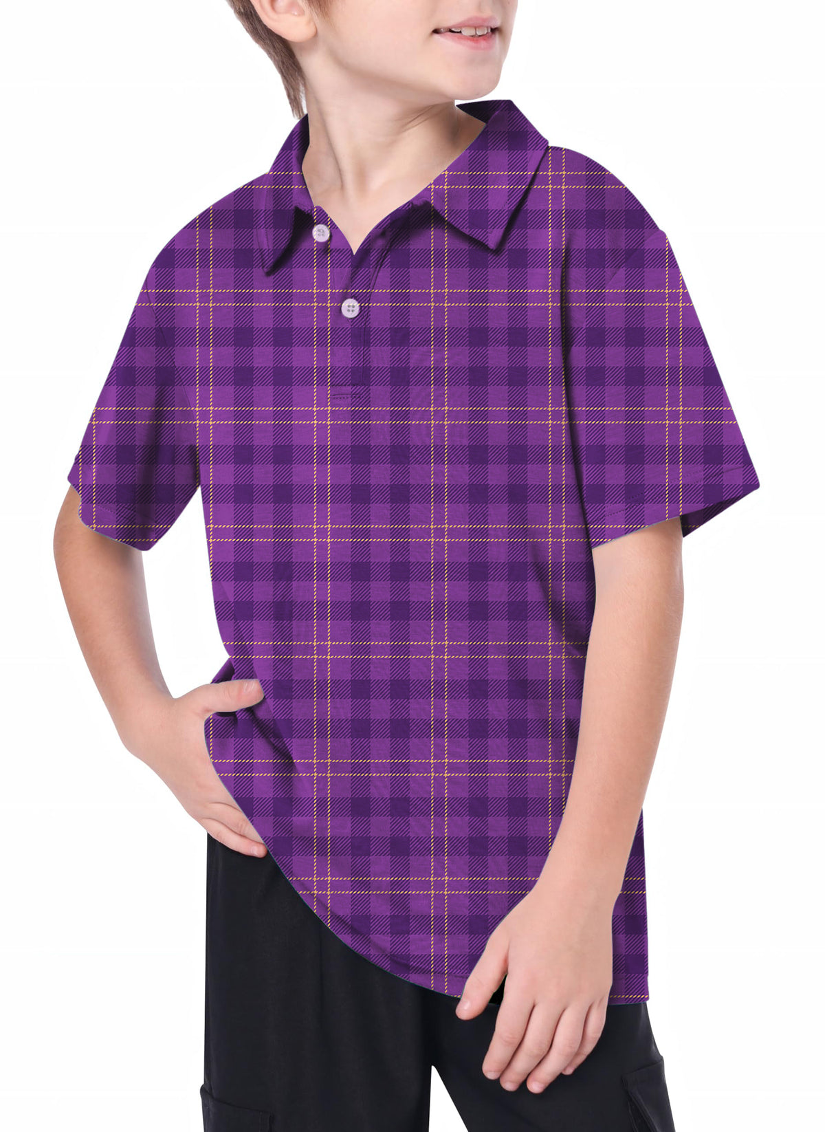 Youth Halloween purple plaid Golf Polo