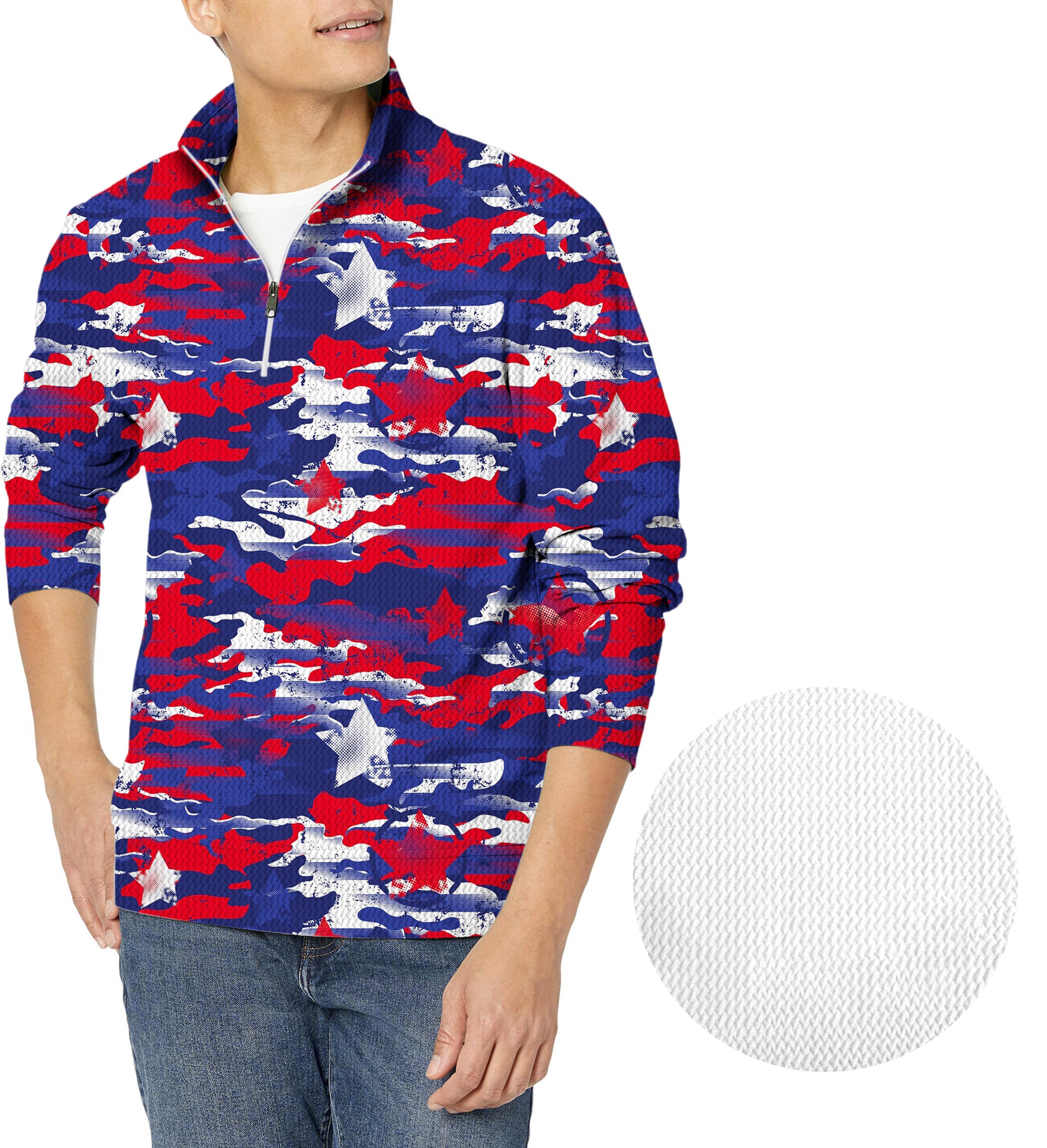 USA camo-Men's Golf Waffle Zipper Pullover