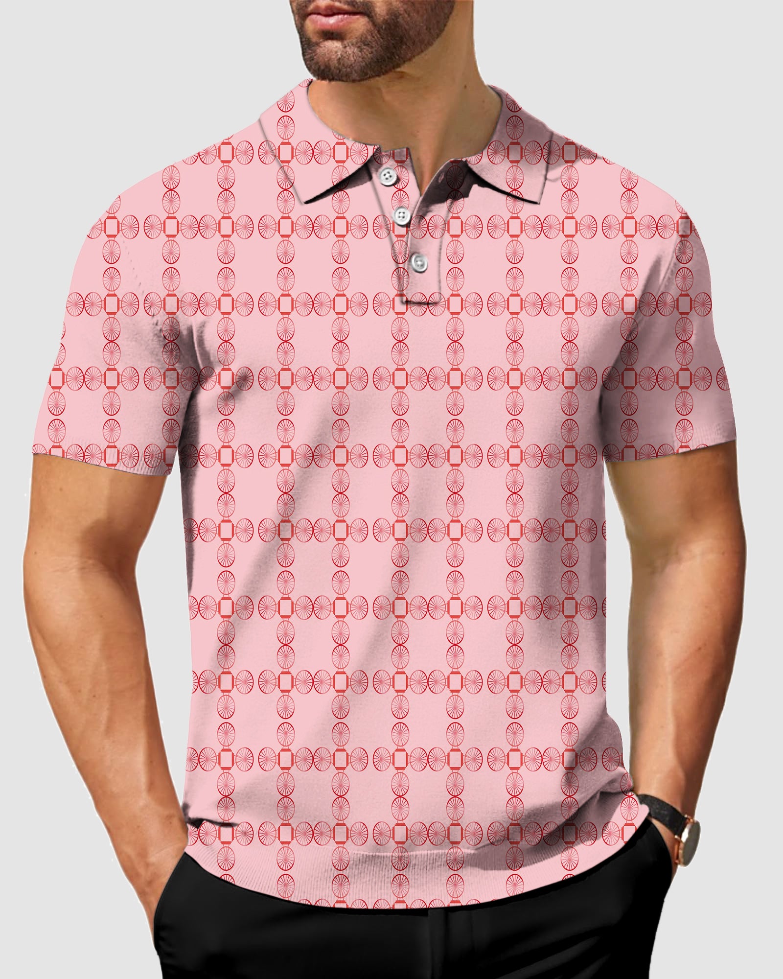 Men's limited edition Pink geometry Golf Polo