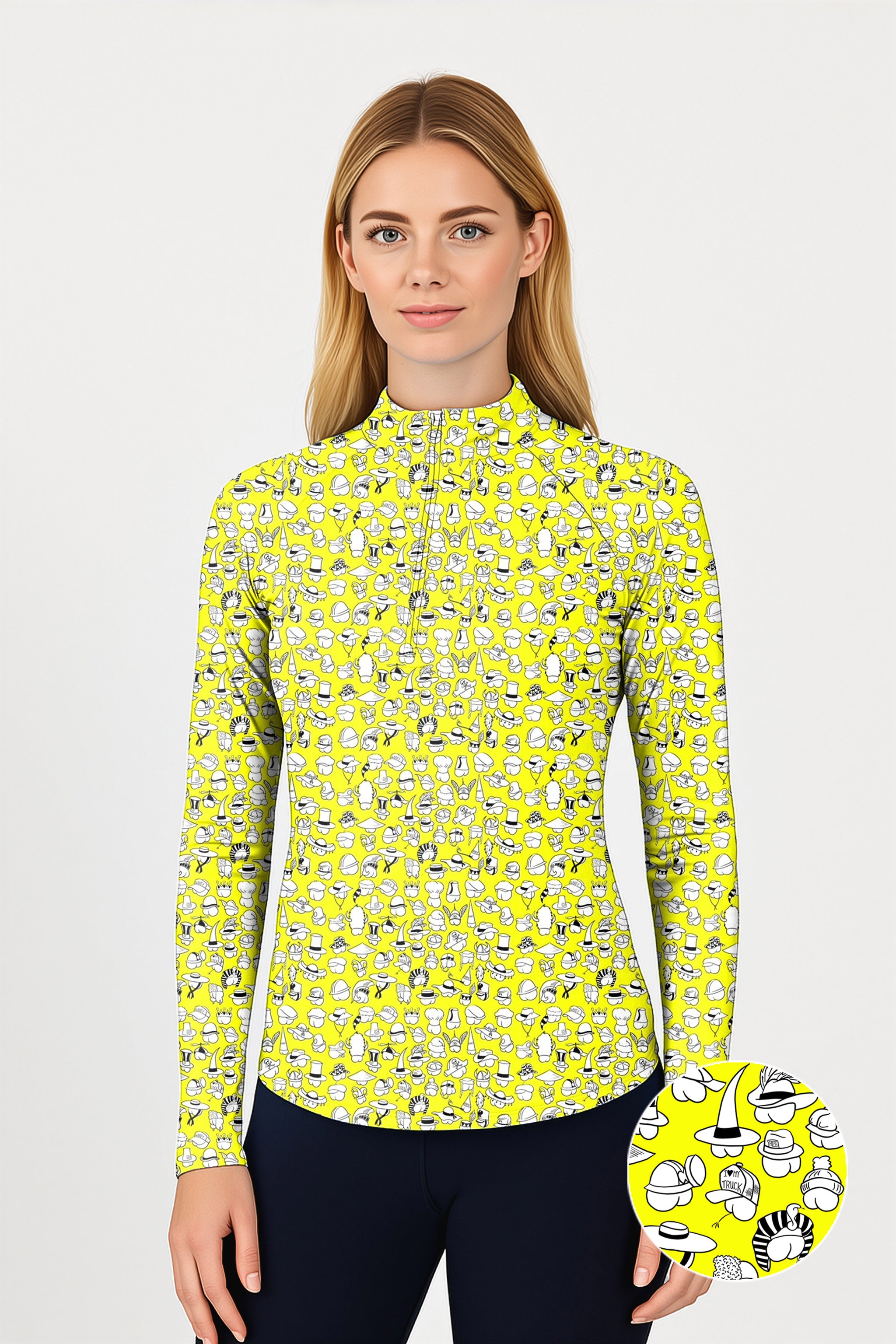 Yellow Versatile Hips Designer style Women's Golf Active 3/4 Zipper Top Long Sleeves