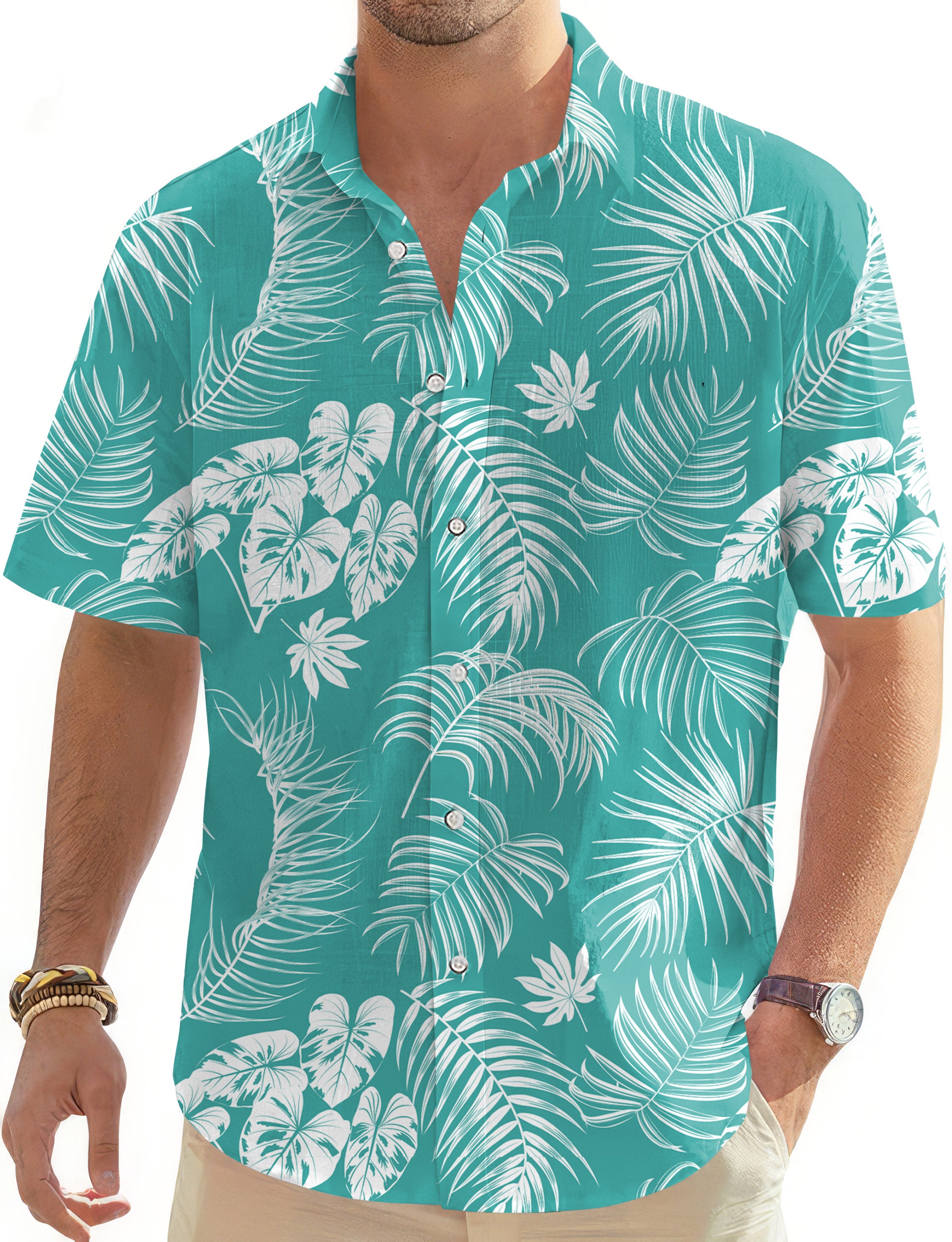 Teal Paradise Men's Golf Hawaiian Shirts Button Down Shirt