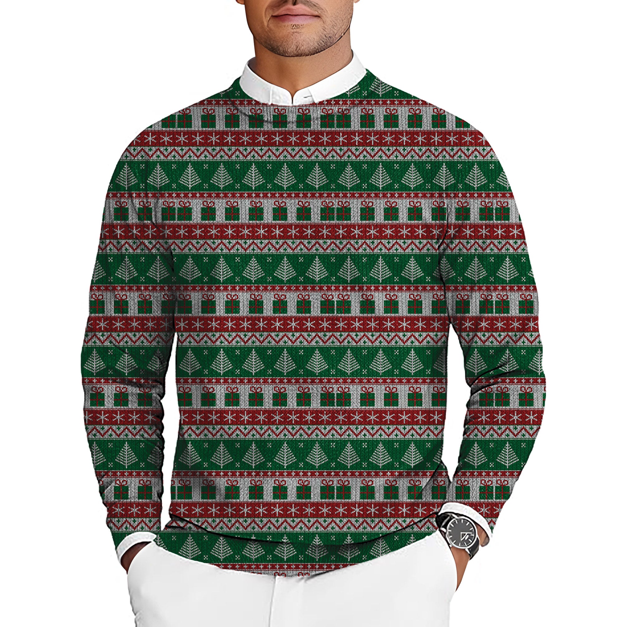 Christmas Tree Men's Golf Crewneck Pullover Sweaters Ugly Sweater