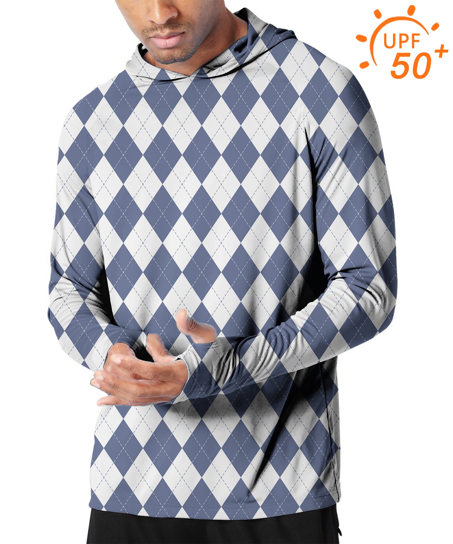 Men's Outdoor Blue diamond grid Golf Sun Protection Slim Fit hoodies