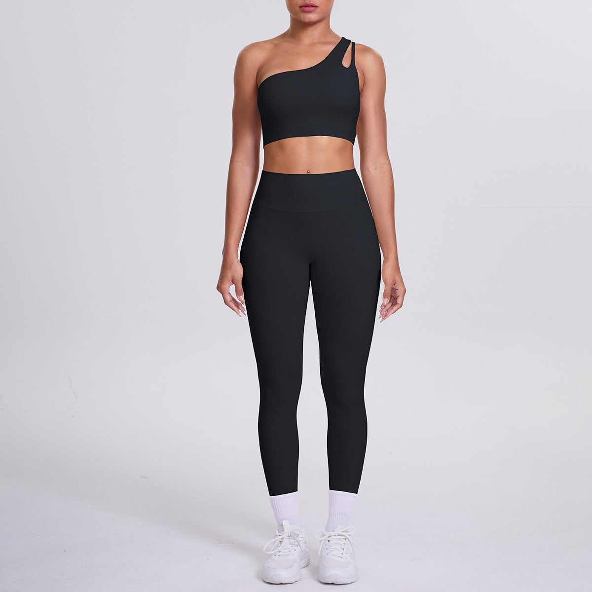 Women's One Shoulder Cutout Back Yoga Set - High Waist Scrunch Butt Leggings Sports Bra Workout Set