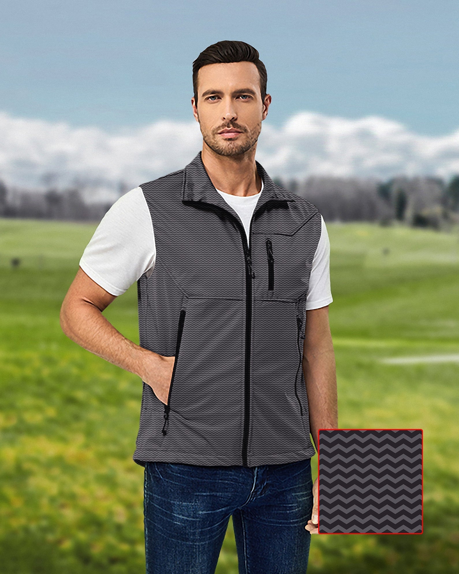 Men's brown waves softshell vest sleeveless windproof waterproof golf jacket