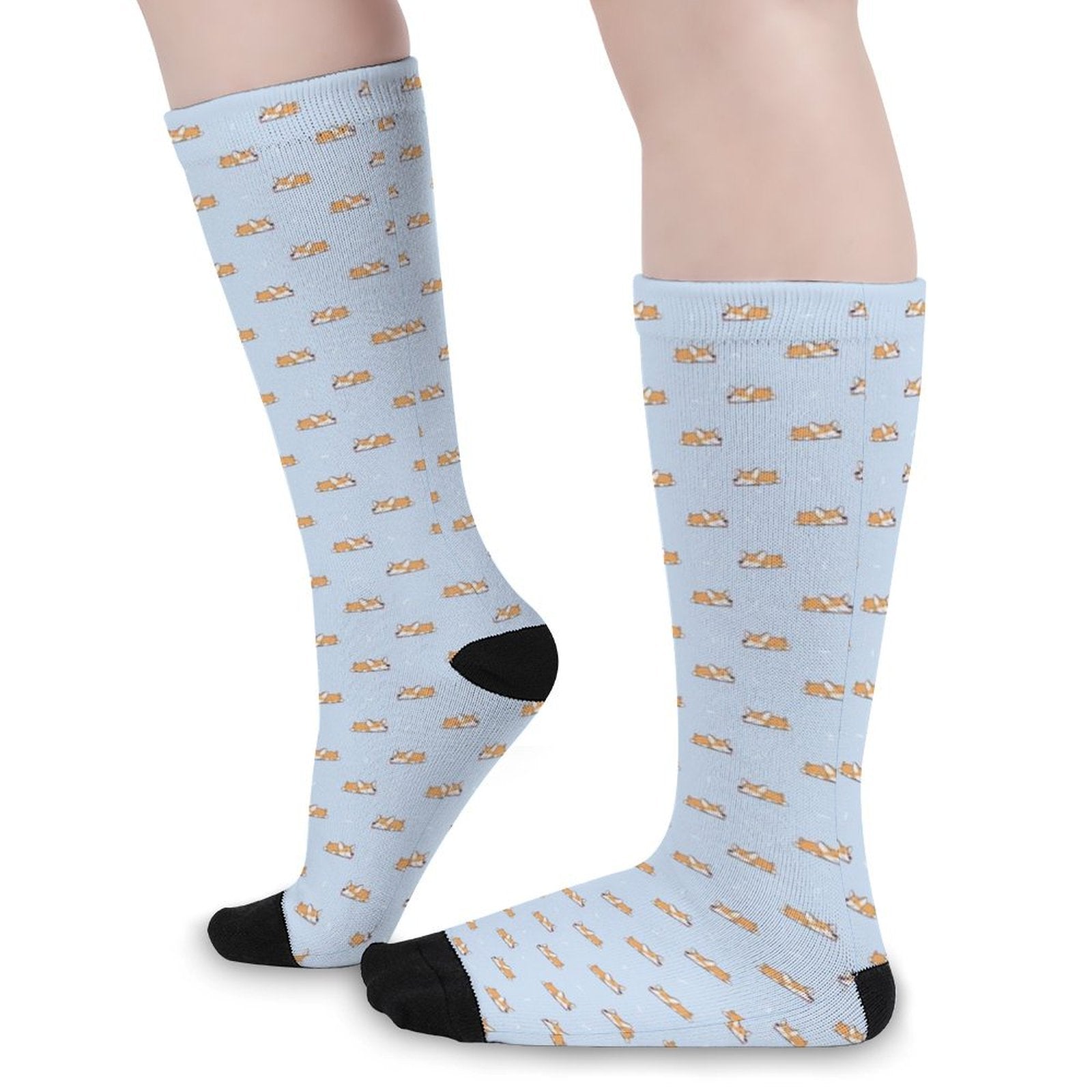 Cute corgi printed socks with cushioned sole, soft polyester blend, stylish 3D design, perfect gift for men and women