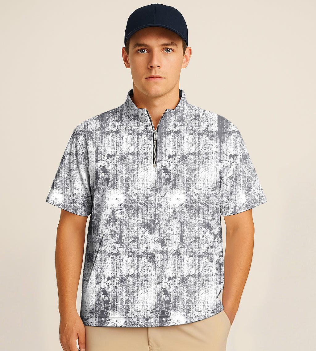 Men's Short Sleeve Quarter Zip Golf Pullover Gray Line Lmpression Embroidery
