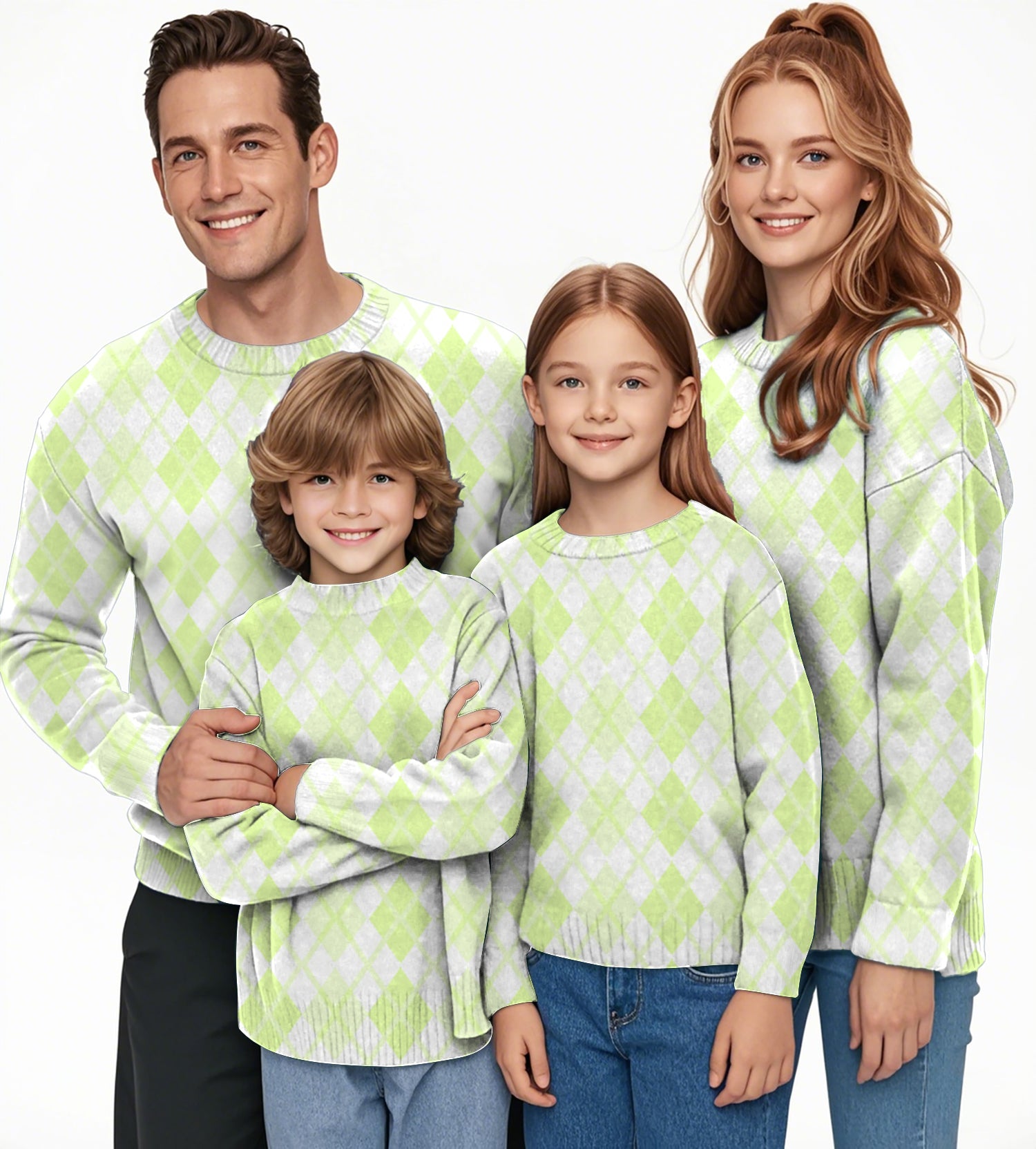 green grid Crewneck Pullover Ugly Sweater Men Women boy girl family