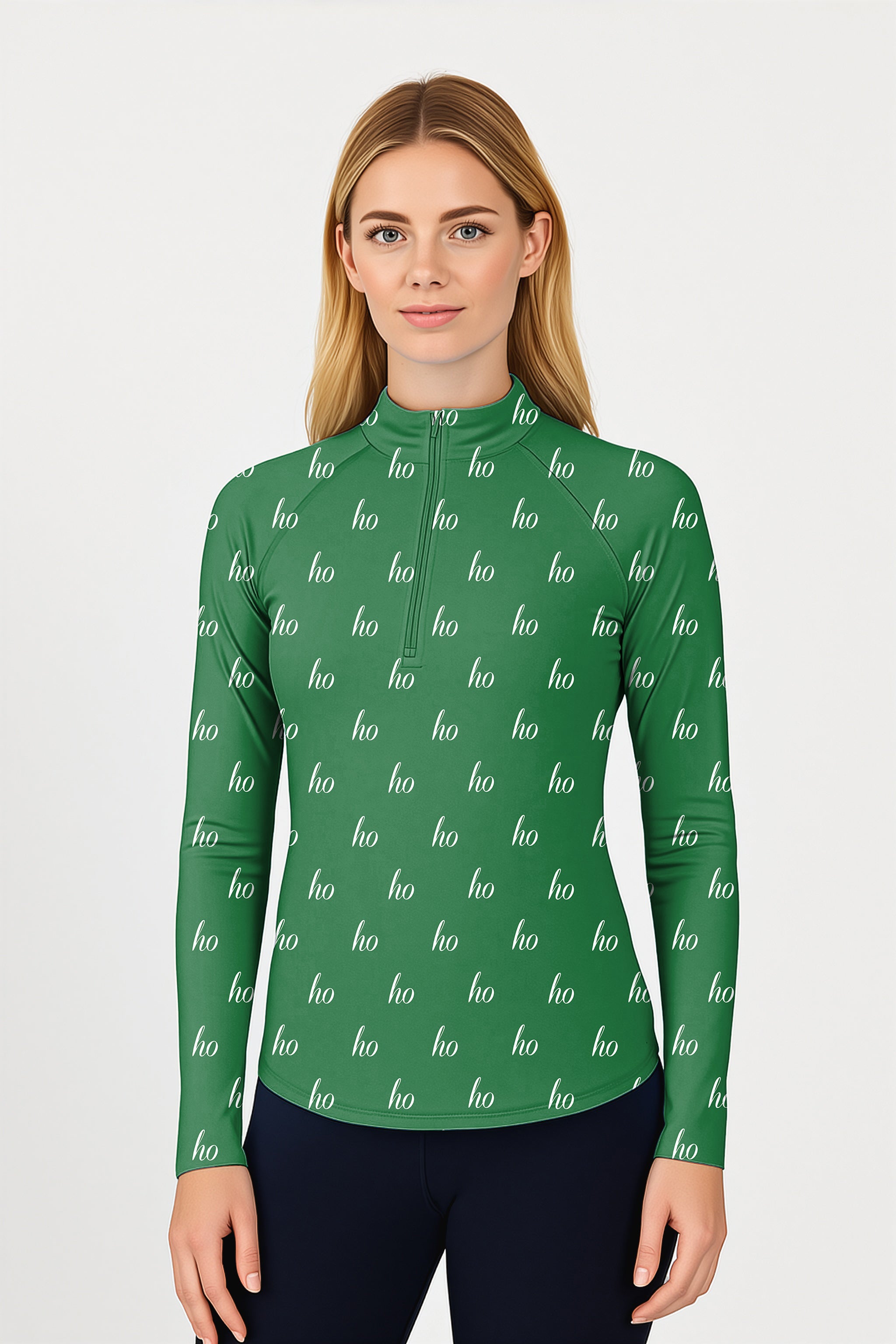 Green Custom Name Christmas Women's Golf Active 3/4 Zip Top Long Sleeves