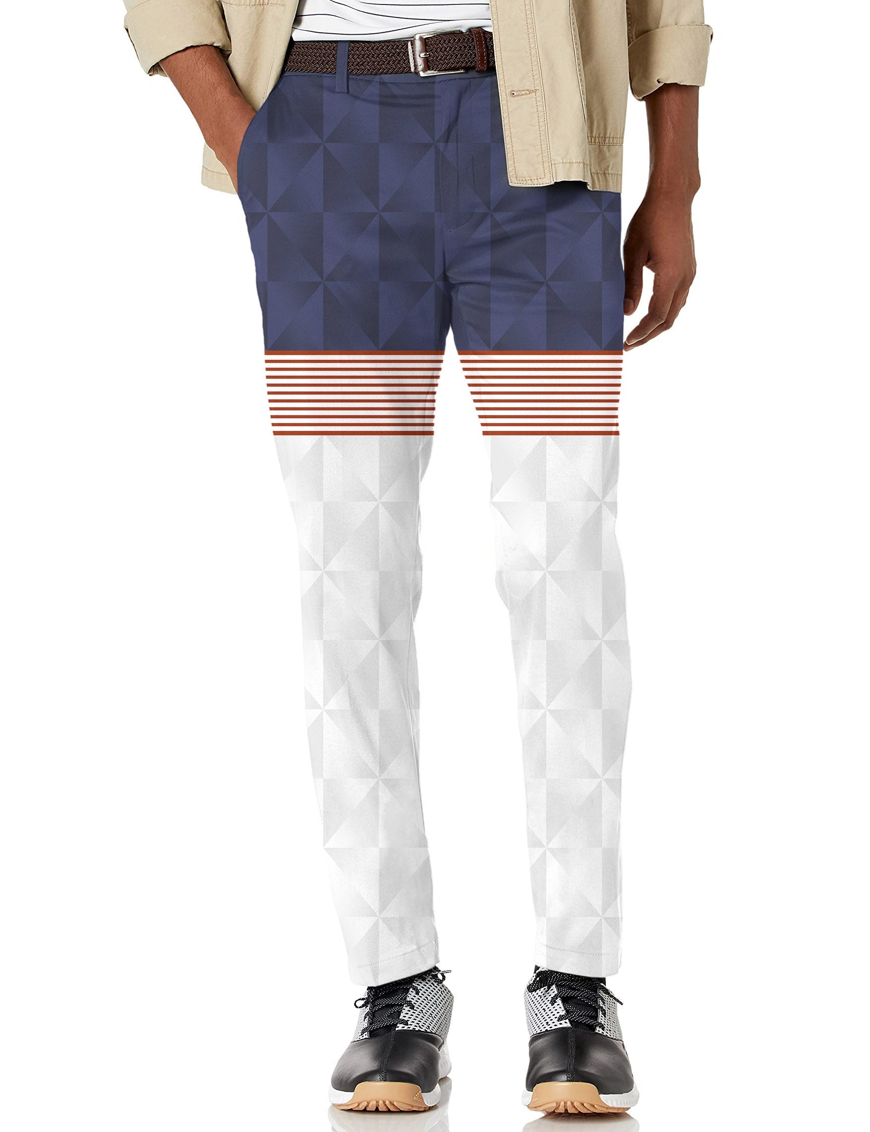 Men's Stripe Splicing golf pants with stretch fabric and stripe design