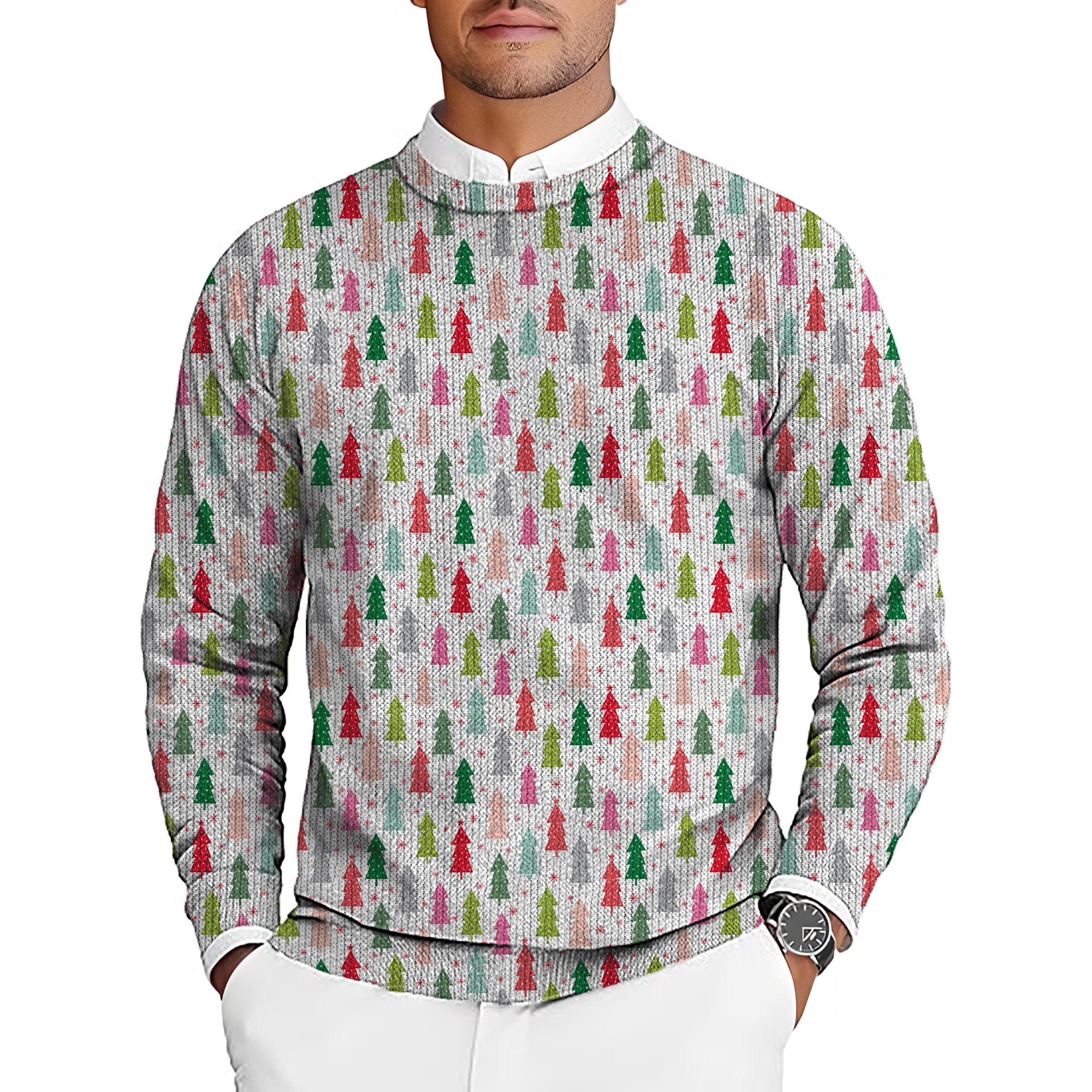 Colorful Christmas Tree Men's Golf Crewneck Pullover Sweaters Ugly Sweater