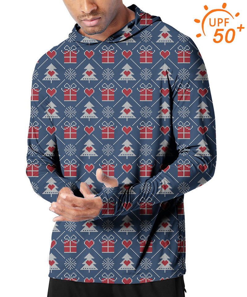 Men's outdoor Christmas gift slim fit hoodie with UPF 50+ sun protection and festive print