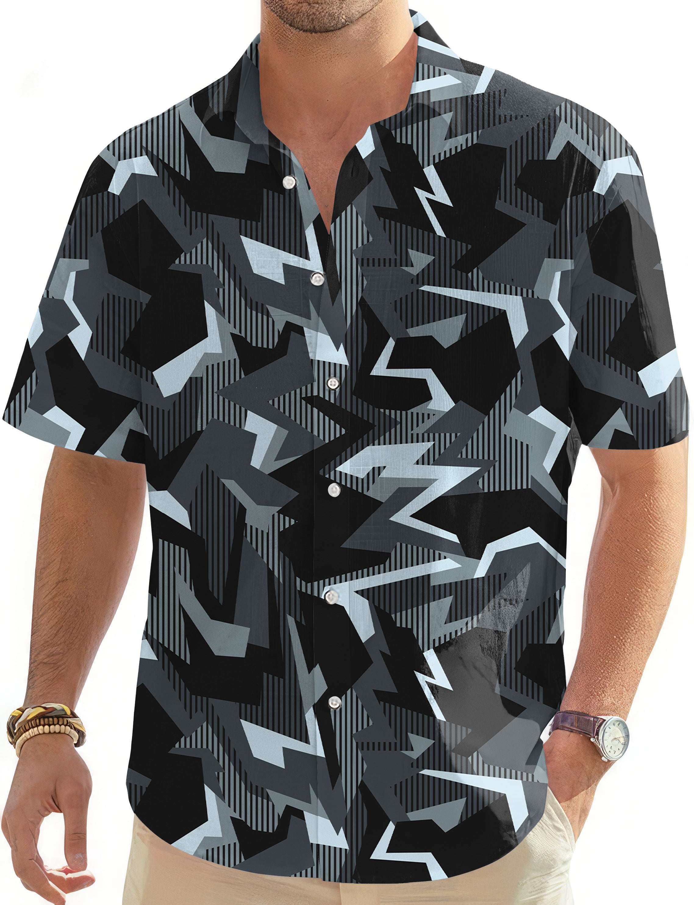Graphite Glitch Men's Golf Hawaiian Shirts Button Down Shirt