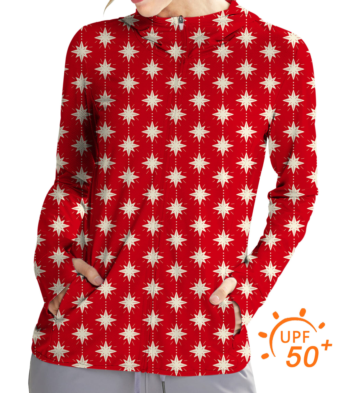 Women's Outdoor Christmas Star Golf Sun Protection Slim Fit zip hoodies