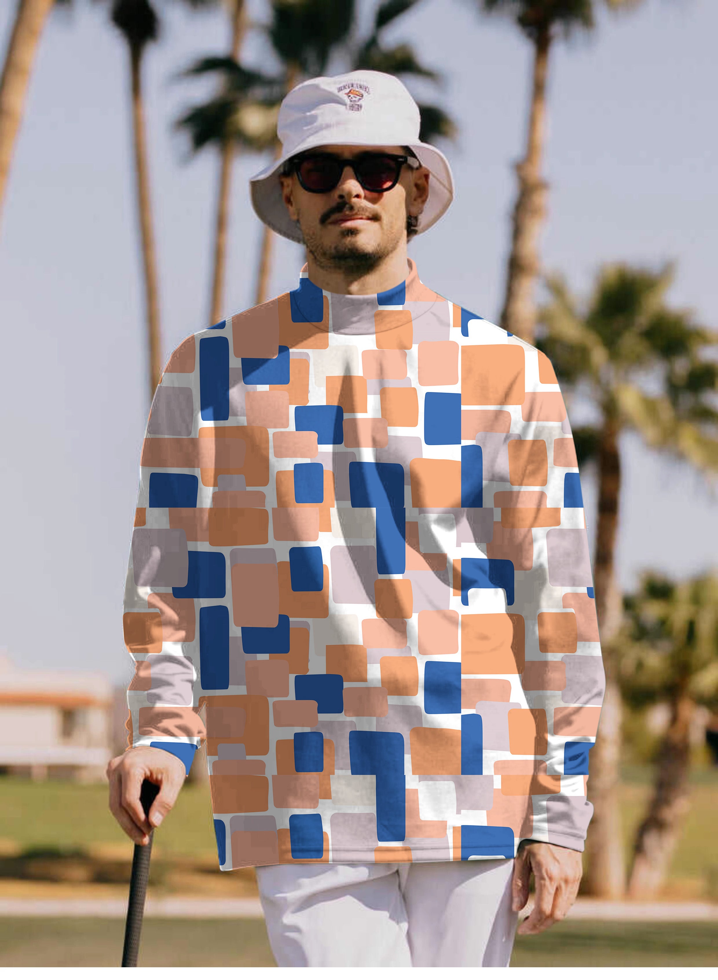 Men's Mosaic Pullover High neck Long/Short sleeve T-Shirt