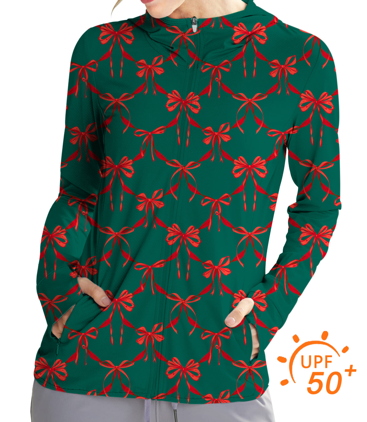 Women's Outdoor Christmas red knot detail Golf Sun Protection Slim Fit zip hoodies