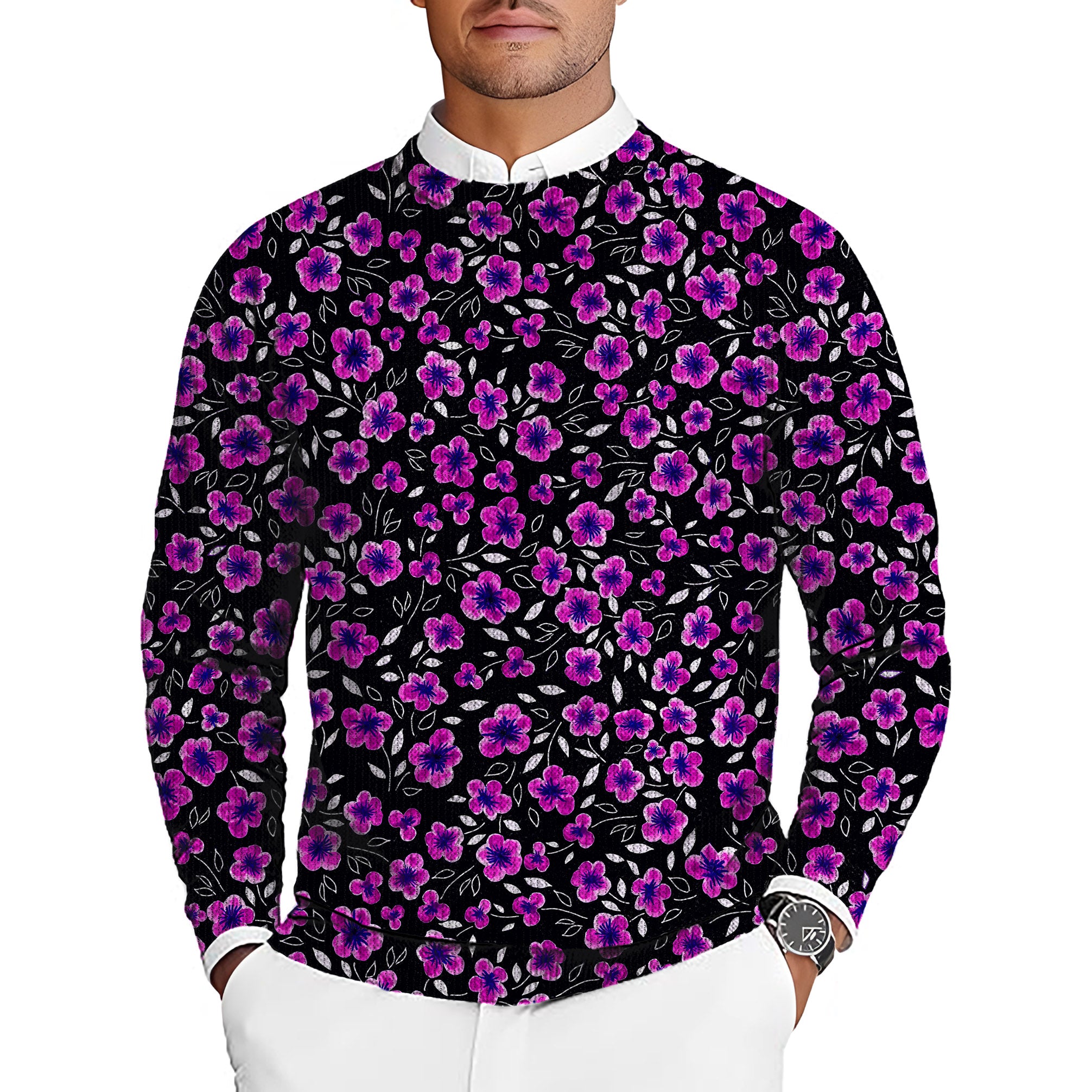Floral Out Men's Golf Crewneck Pullover Sweaters Ugly Sweater