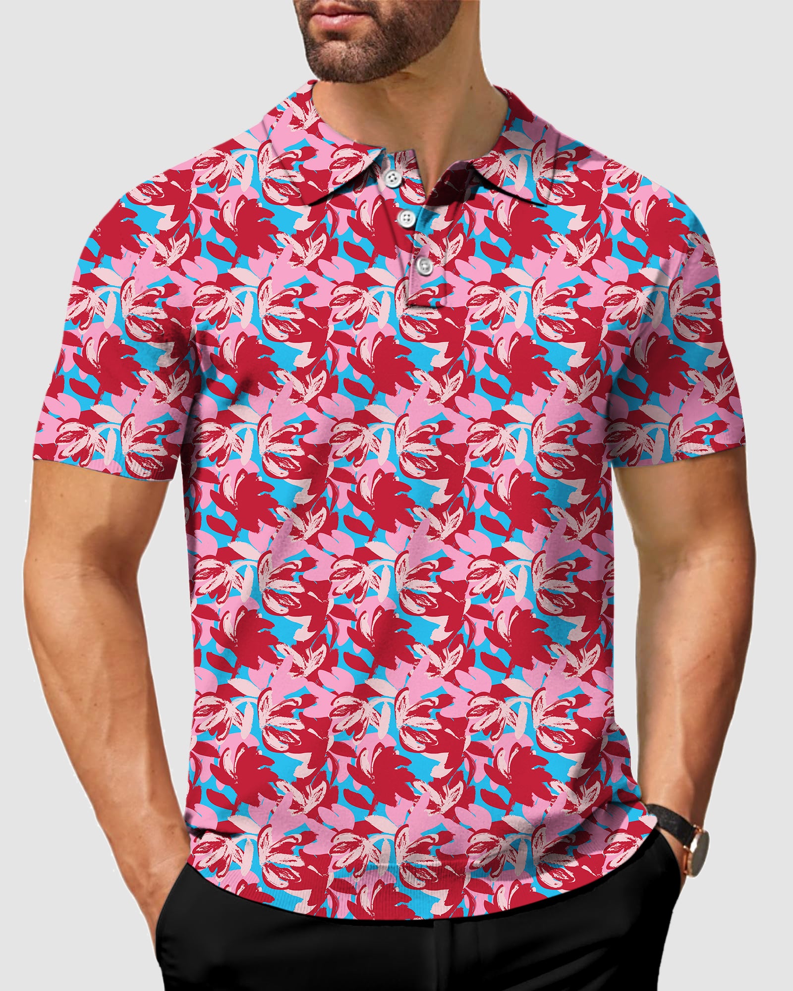Men's Oil painting of flowers Polo