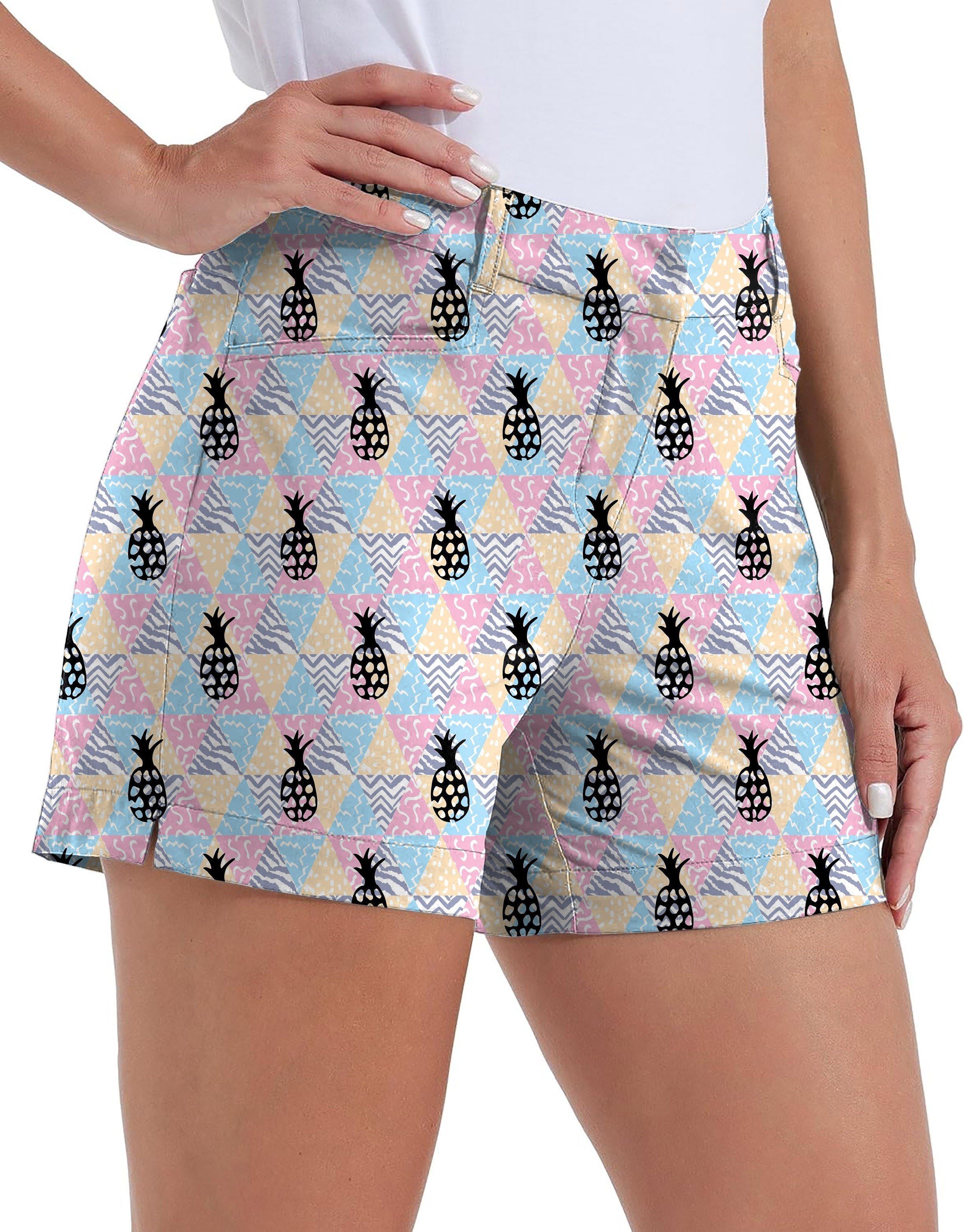 Pineapple Paradise Own Logo women's quick-drying golf shorts with pockets and colorful pineapple print