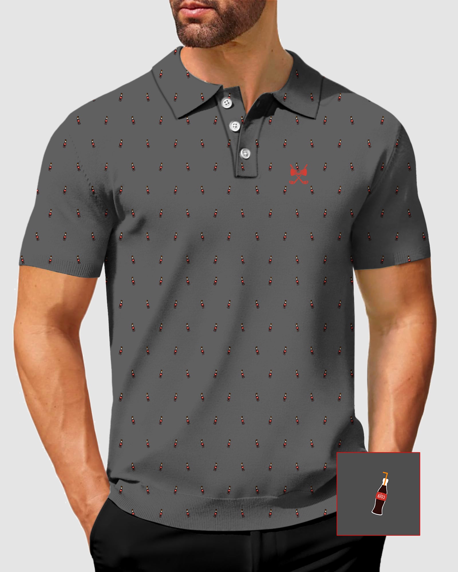 Men's Charcoal Cola Glass Bottle Golf Polo