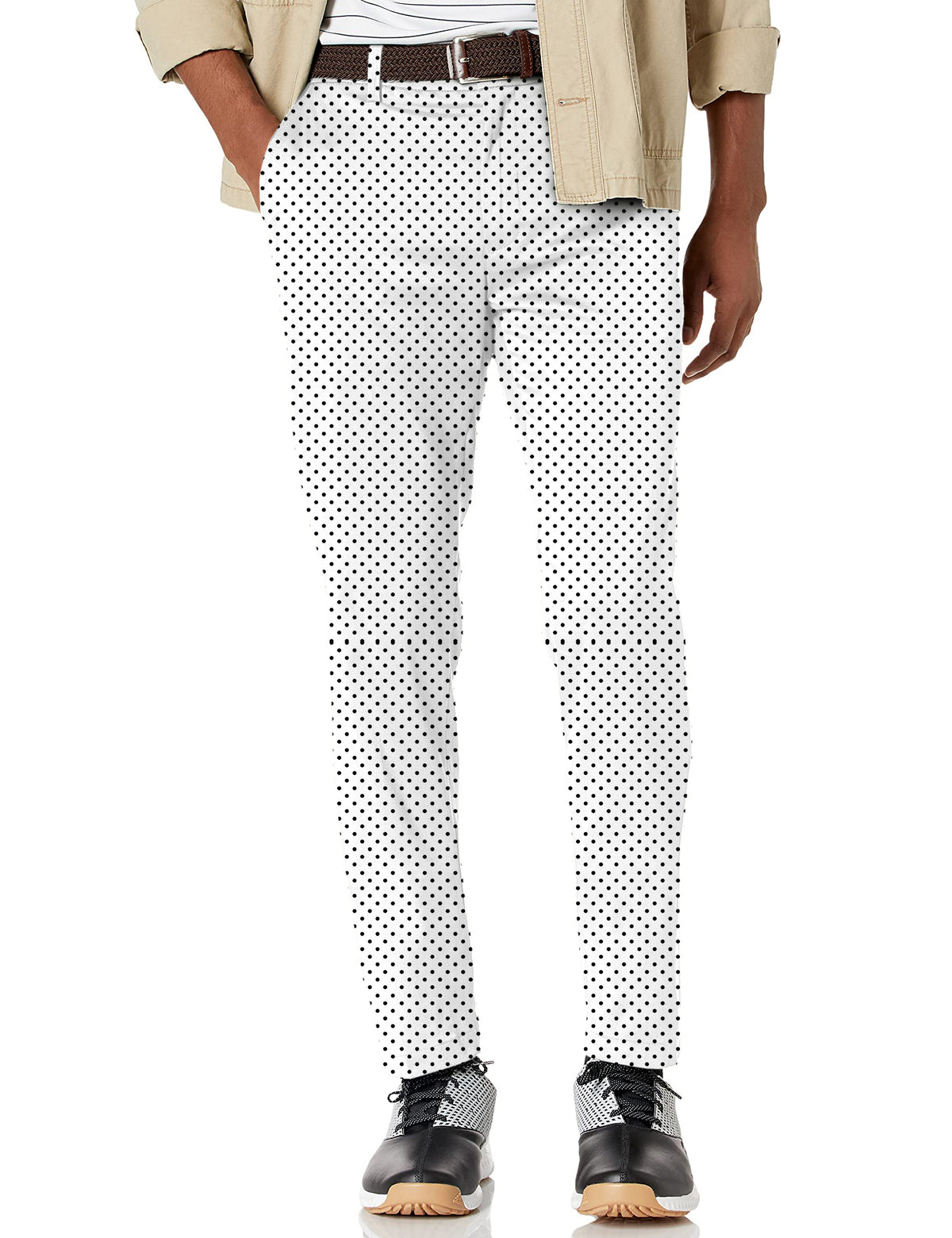 Men's Black polka dots white background Stretch Golf Pants