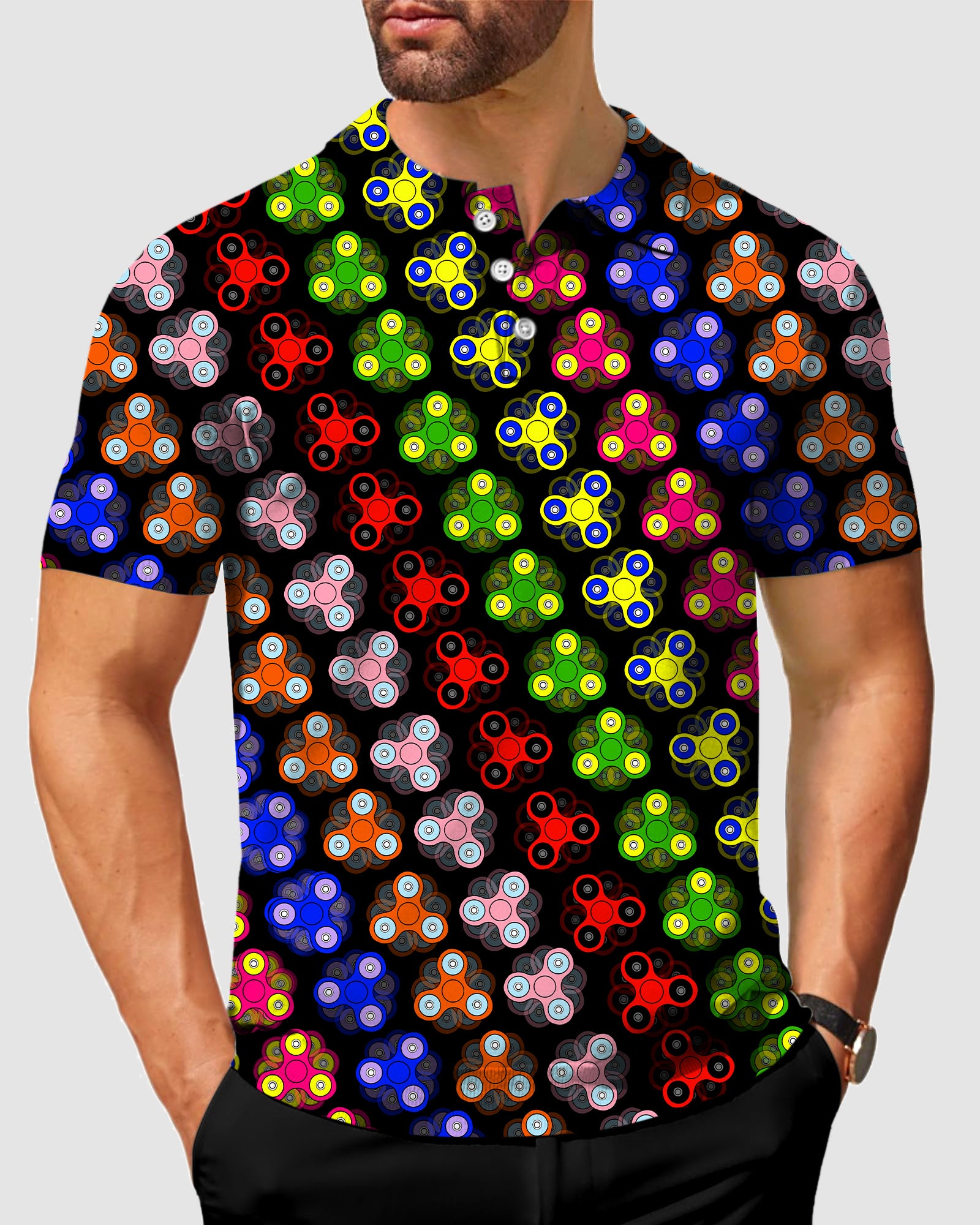 Men's Fidget Spinner Black Designer style Sam’s Weird Studio Polo Sam’s Weird Studio