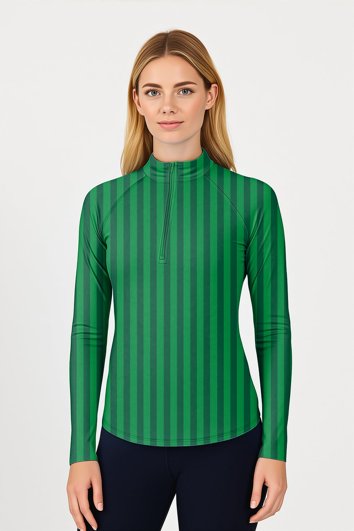 Vertical stripes on a watermelon Women's Golf Active 3/4 Zipper Top Long Sleeves