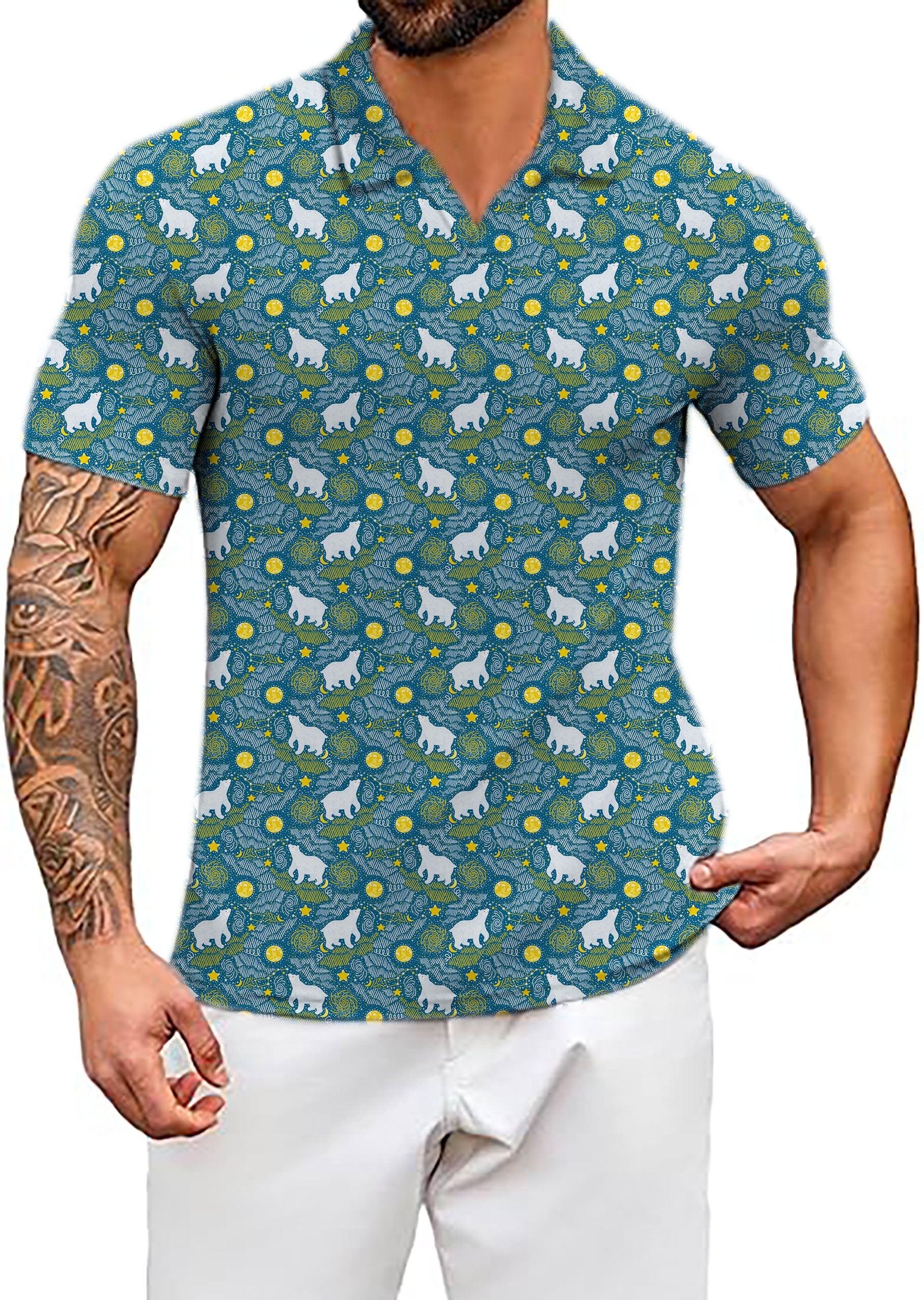 Men's Star mountain bear V Neck Golf Polo Shirts